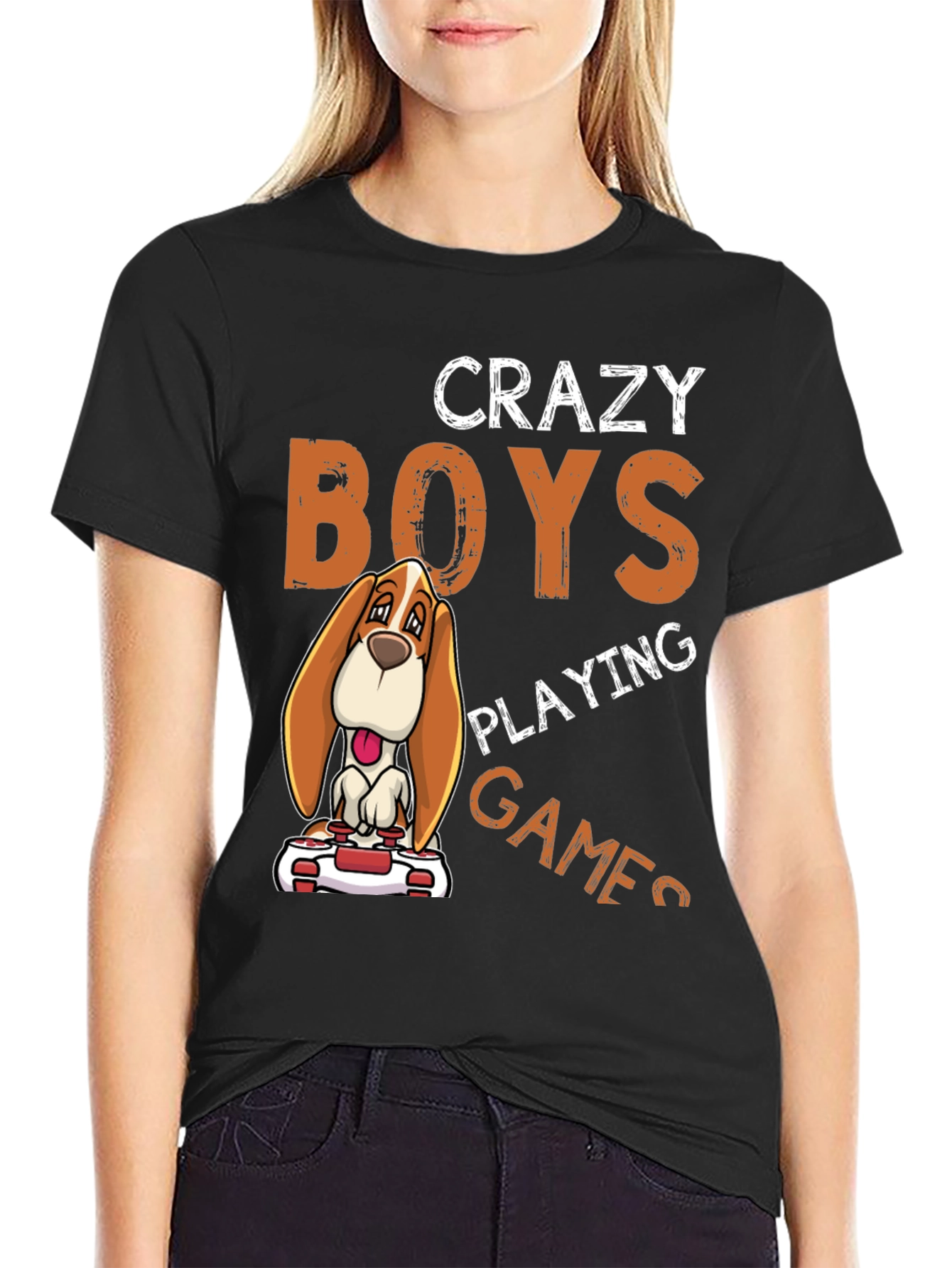 Crazy Boys Playing Games Dog Graphic T-Shirt