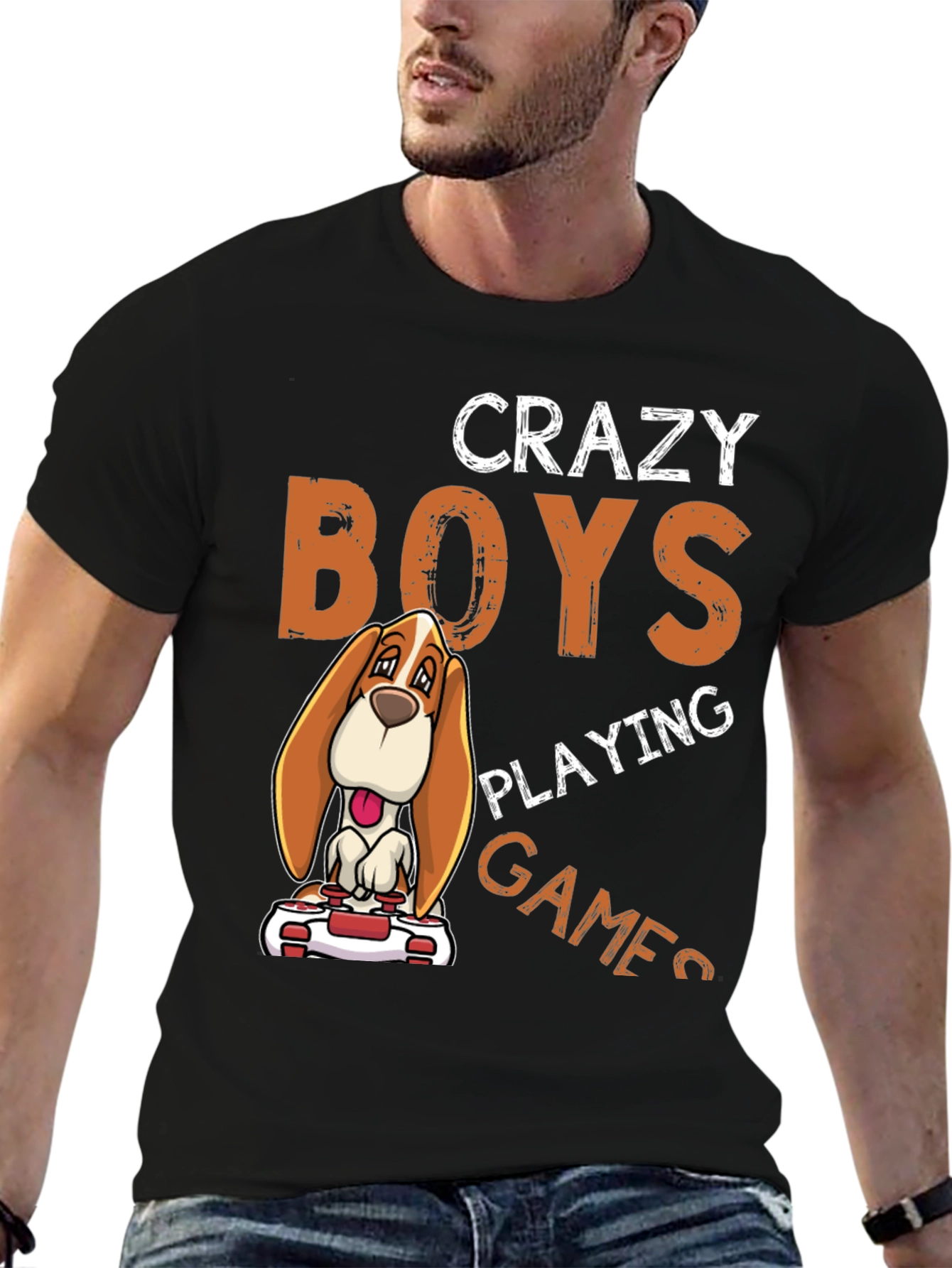 Crazy Boys Playing Games Dog Graphic T-Shirt