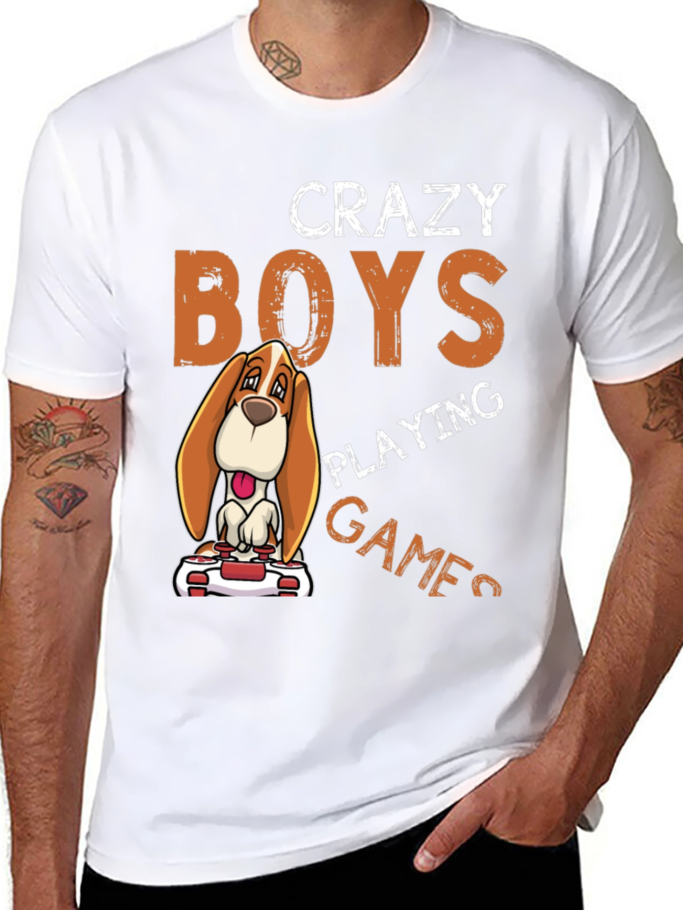Crazy Boys Playing Games Dog Graphic T-Shirt