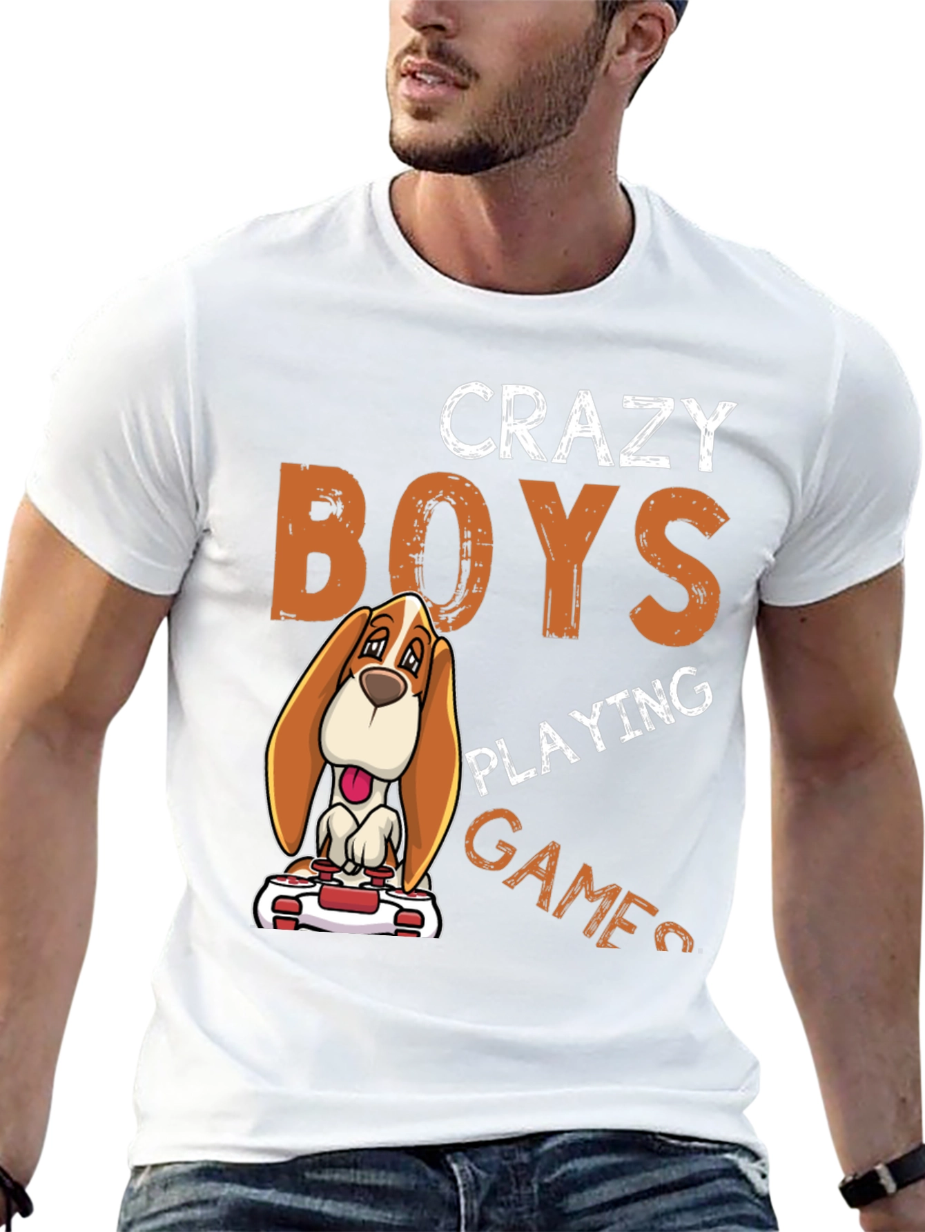 Crazy Boys Playing Games Dog Graphic T-Shirt
