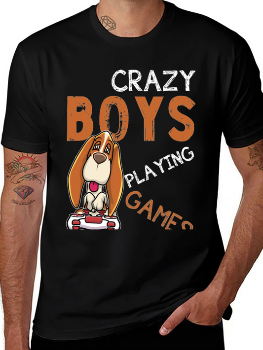 Crazy Boys Playing Games Dog Graphic T-Shirt