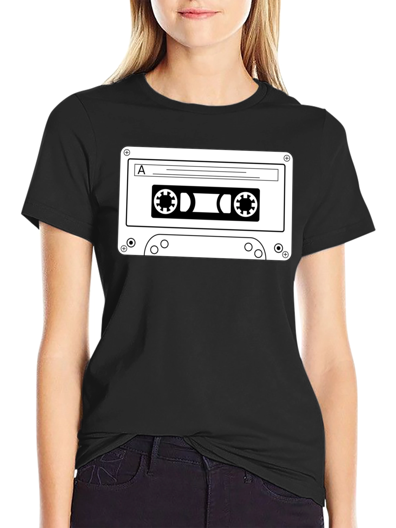Retro Cassette Tape Graphic T-Shirt - Black