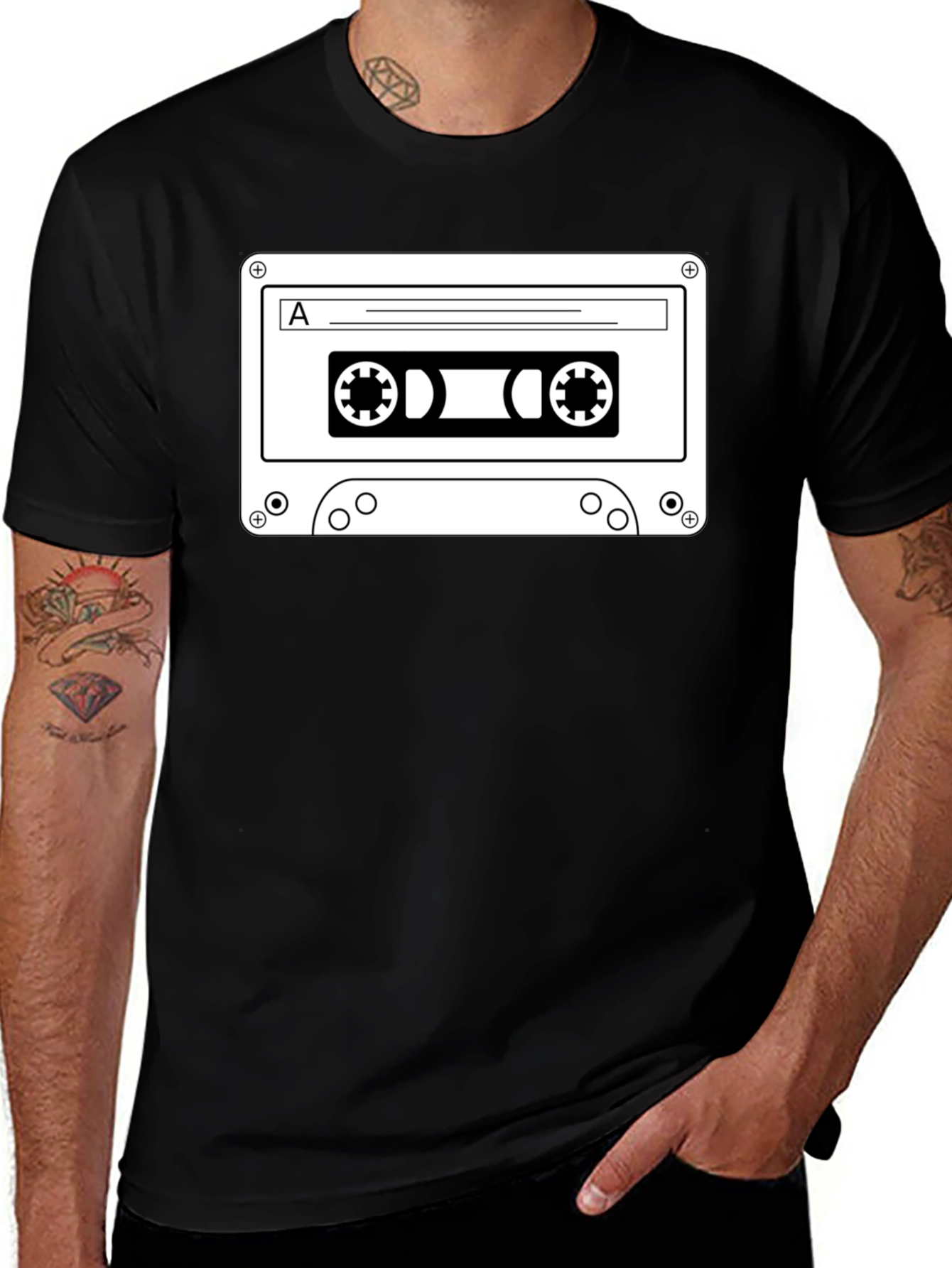 Retro Cassette Tape Graphic T-Shirt - Black