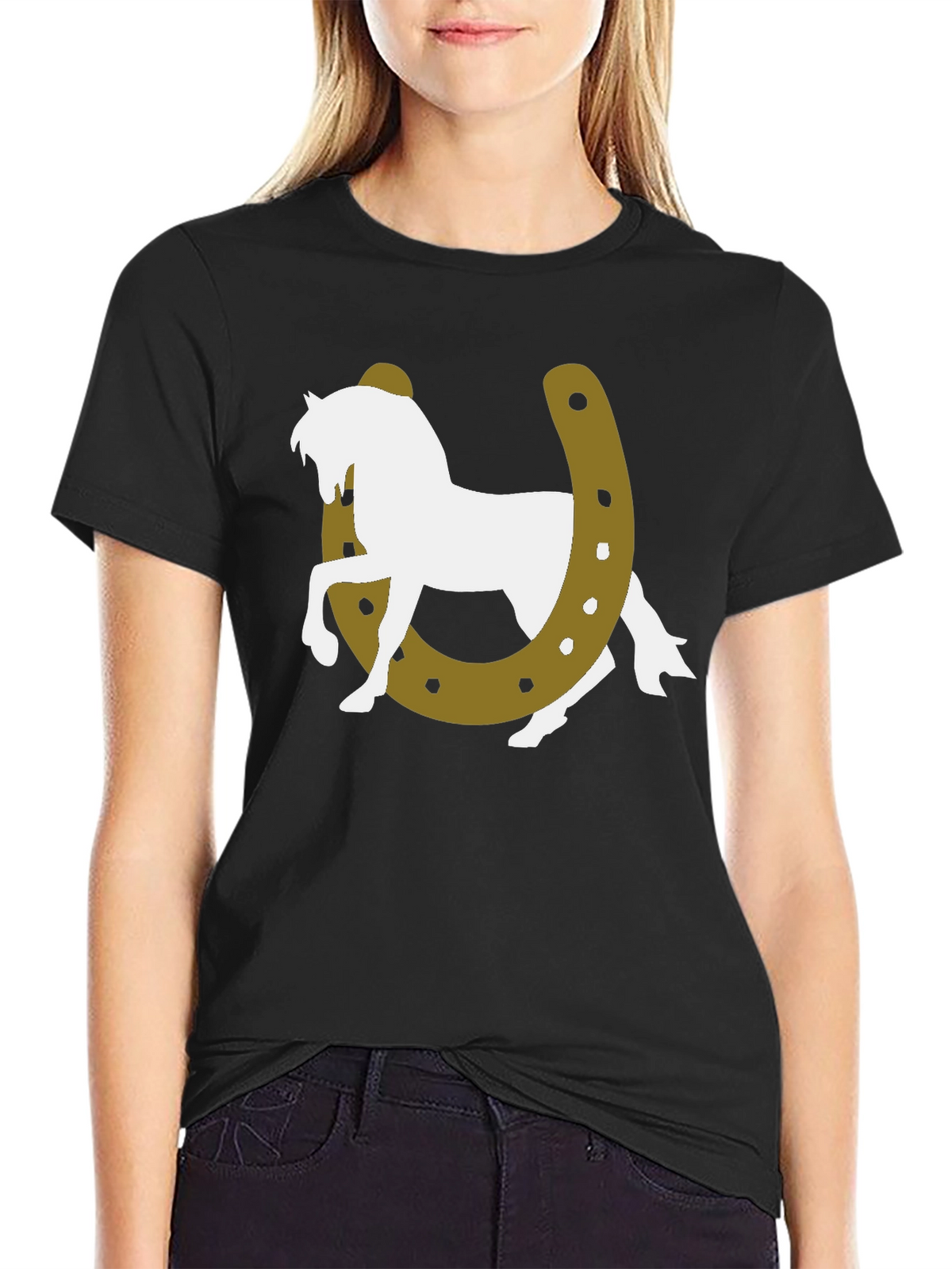 Lucky Horse Graphic Tee - Black Cotton T-Shirt
