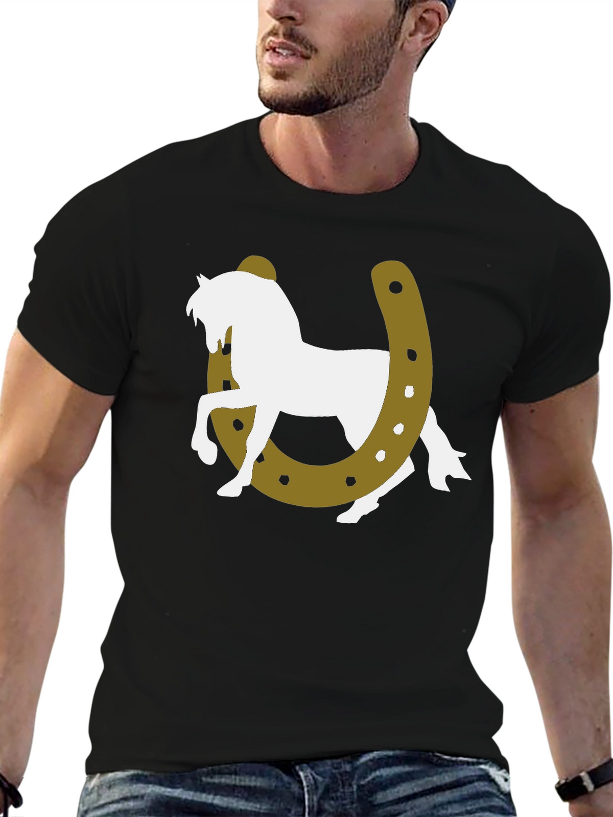 Lucky Horse Graphic Tee - Black Cotton T-Shirt