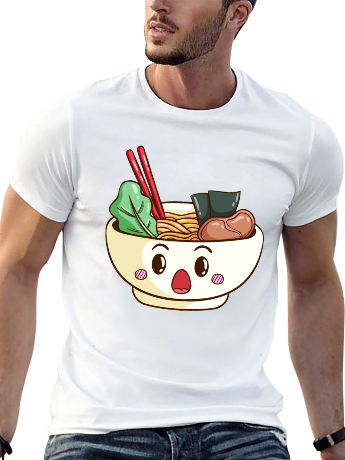 Cute Ramen Bowl Graphic T-Shirt - Black