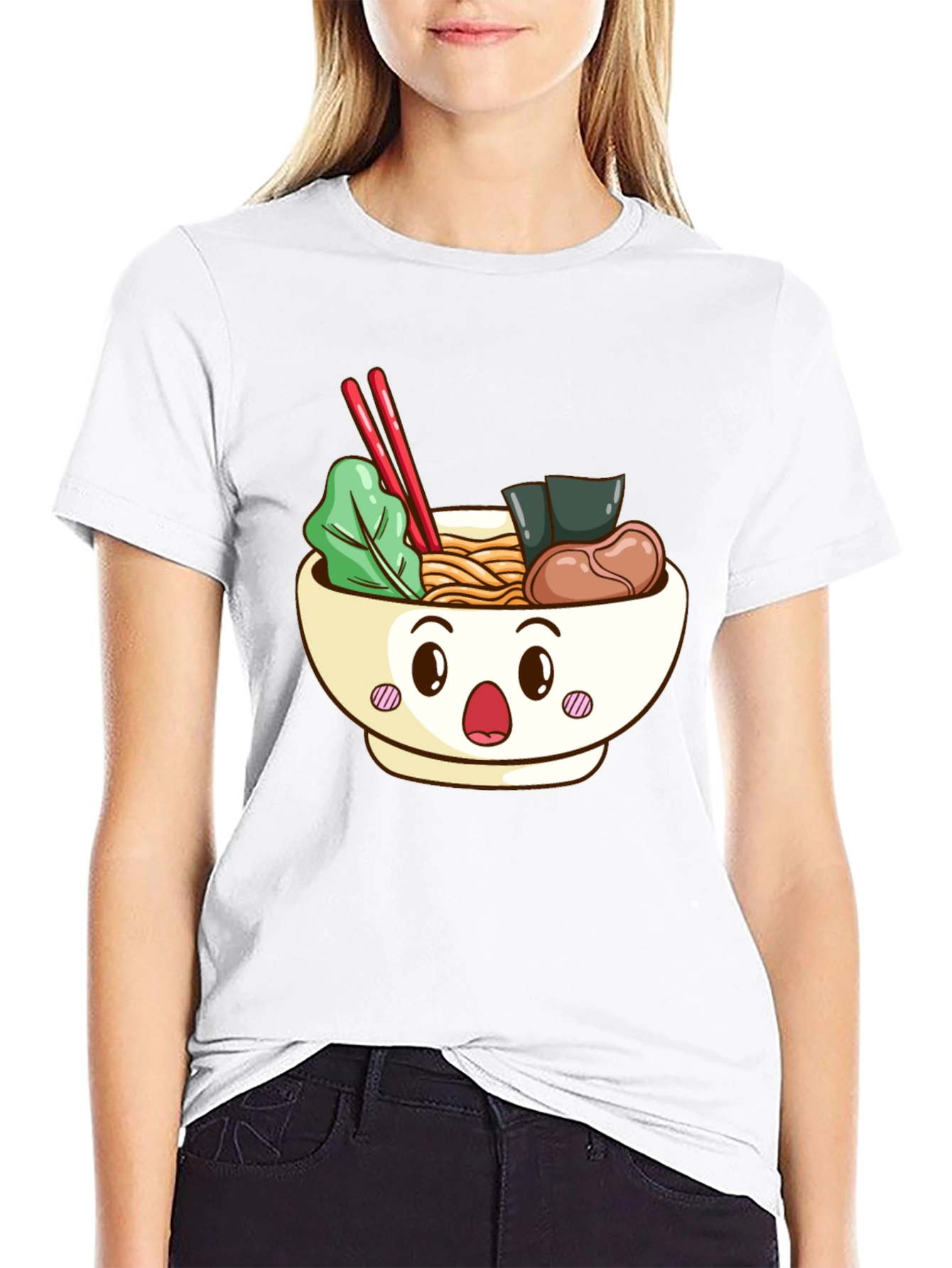 Cute Ramen Bowl Graphic T-Shirt - Black