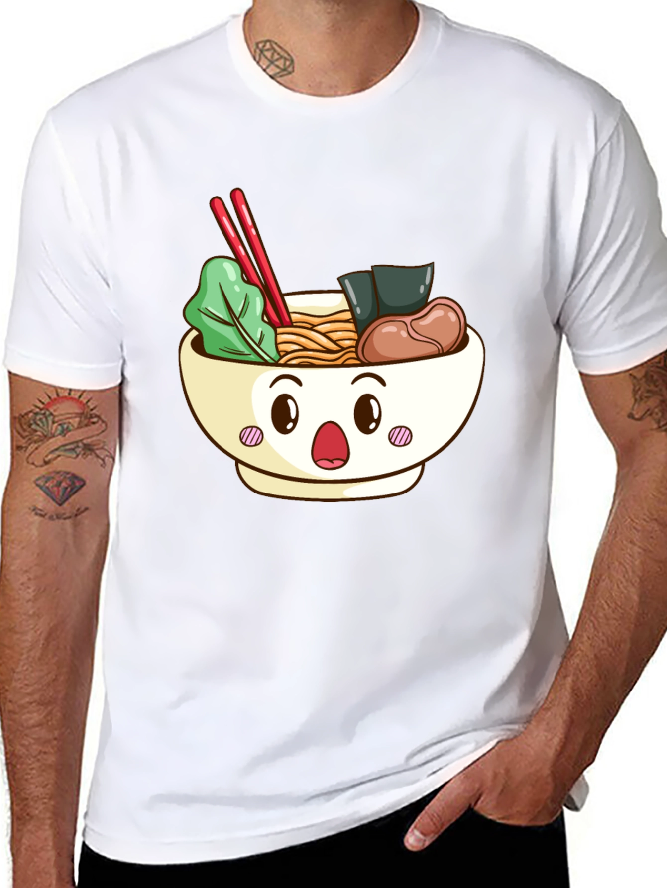 Cute Ramen Bowl Graphic T-Shirt - Black