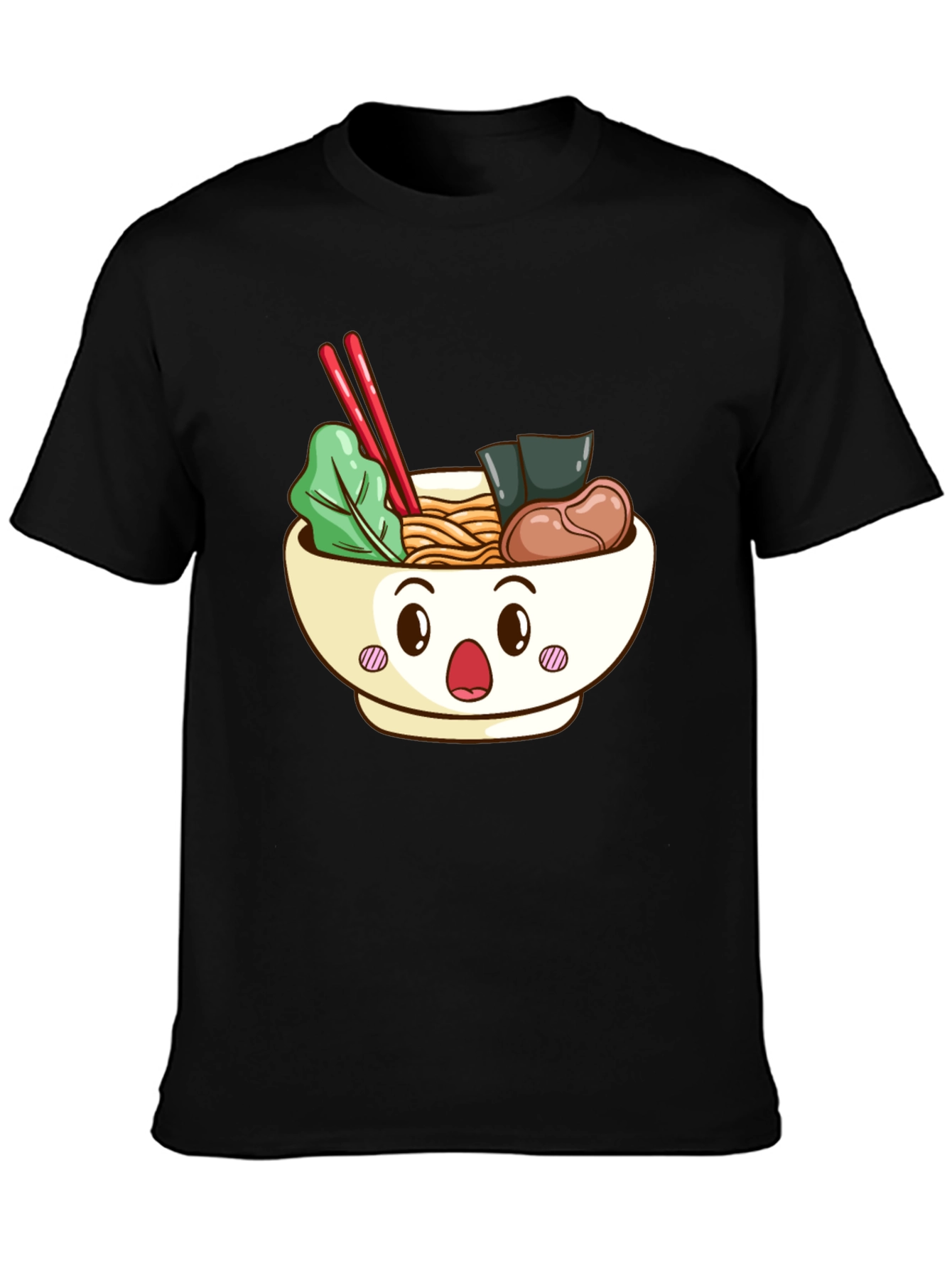 Cute Ramen Bowl Graphic T-Shirt - Black