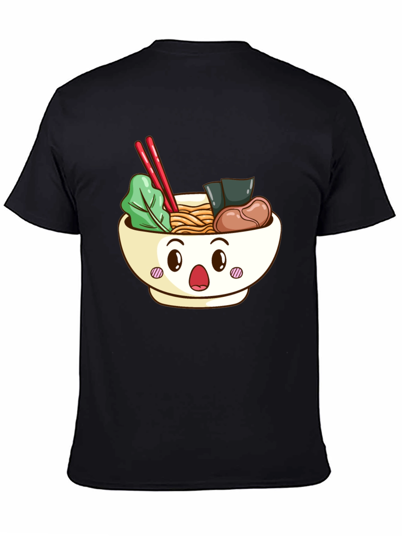 Cute Ramen Bowl Graphic T-Shirt - Black
