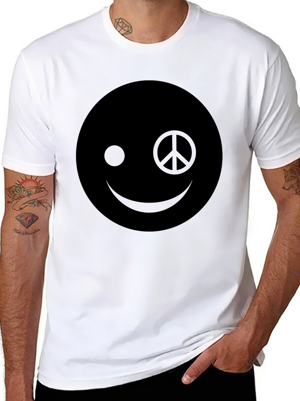 Peace Sign Smiley Face Graphic T-Shirt