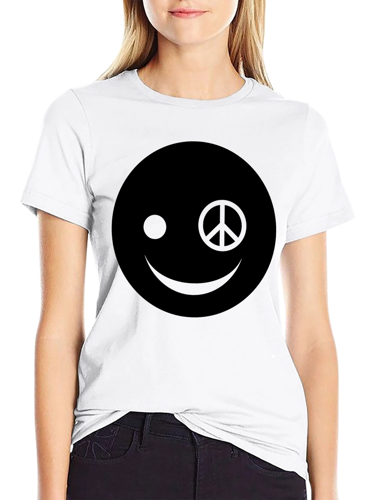 Peace Sign Smiley Face Graphic T-Shirt