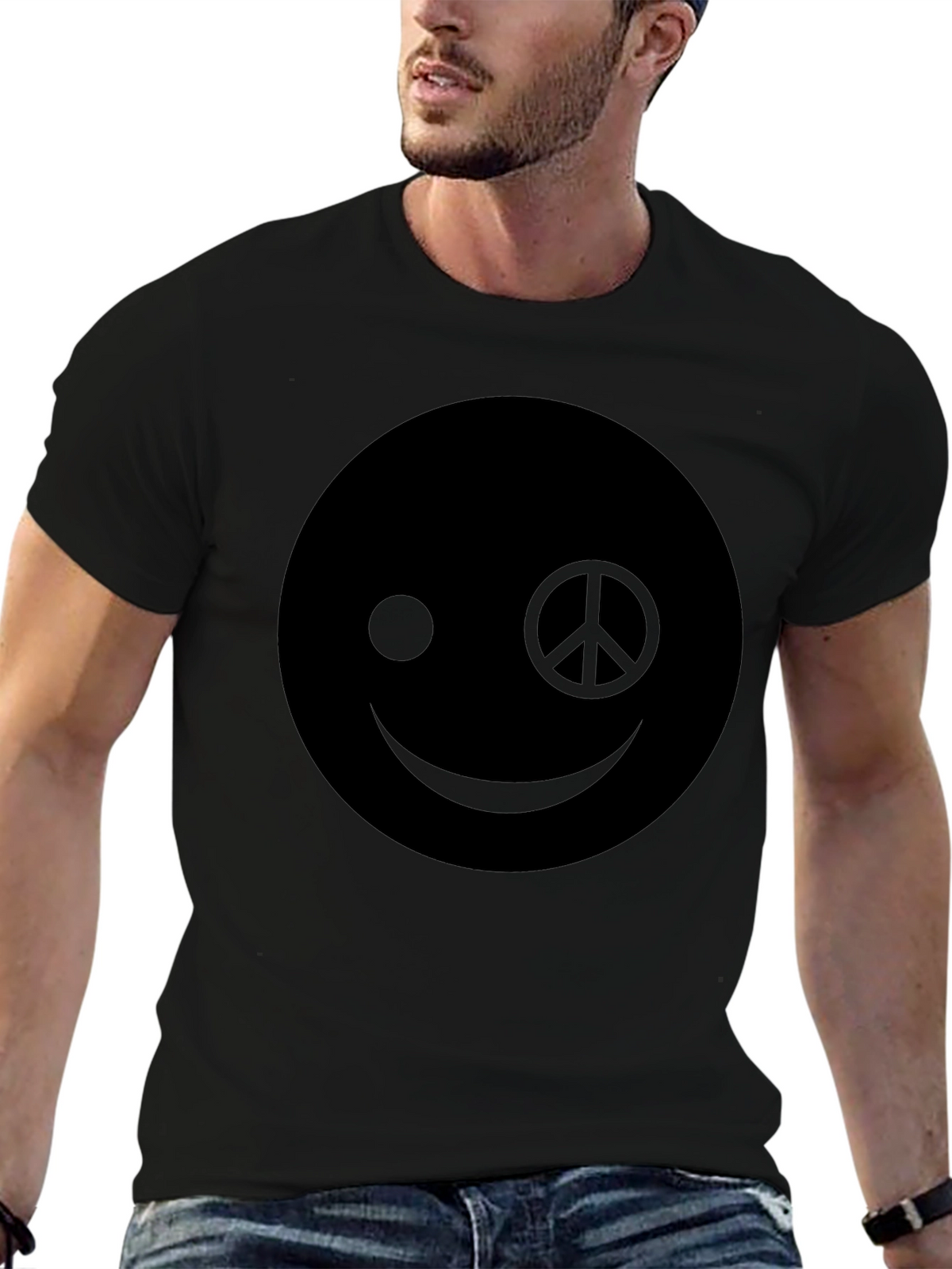 Peace Sign Smiley Face Graphic T-Shirt