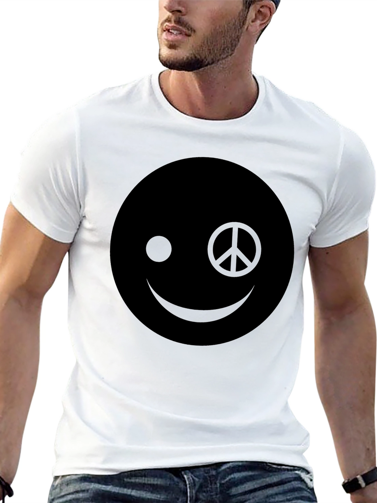 Peace Sign Smiley Face Graphic T-Shirt