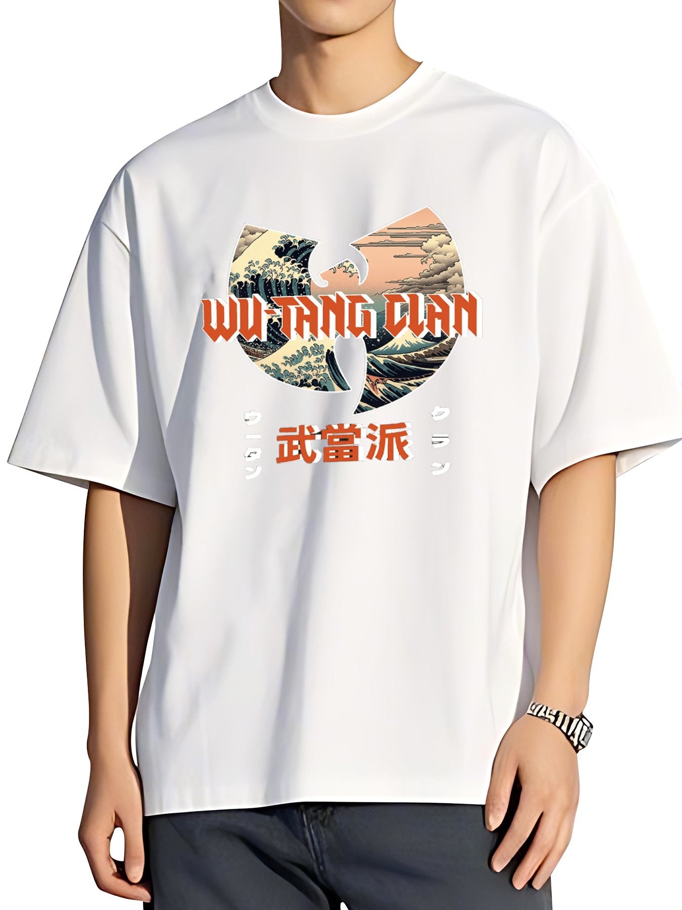T-shirt Wu-Tang Clan Ukiyoe Wave Ukiyoe Wave Vintage Washed Cotton Back Art Hoodie