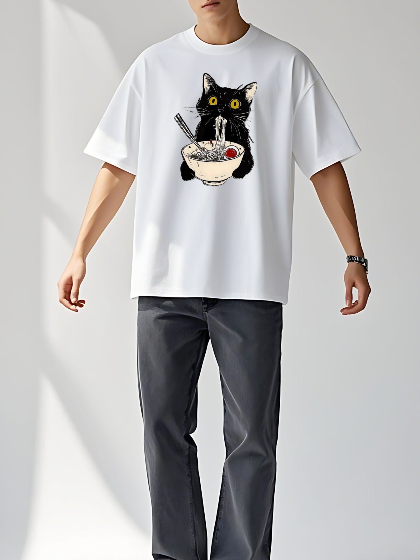 T-shirt Ramen Cat Vintage Wash Japanese Design T-Shirt