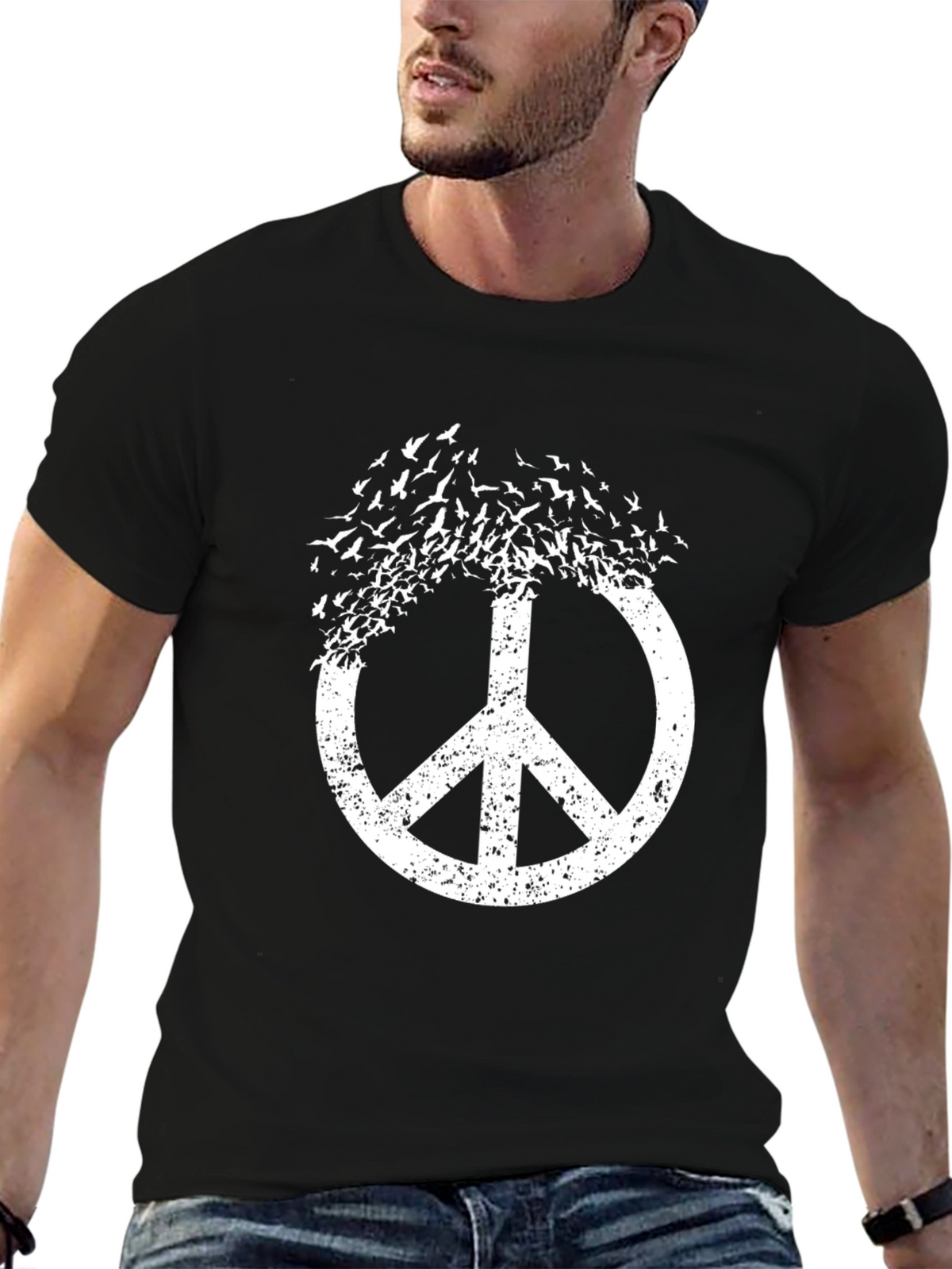 Peace Sign Bird Graphic Tee - Black