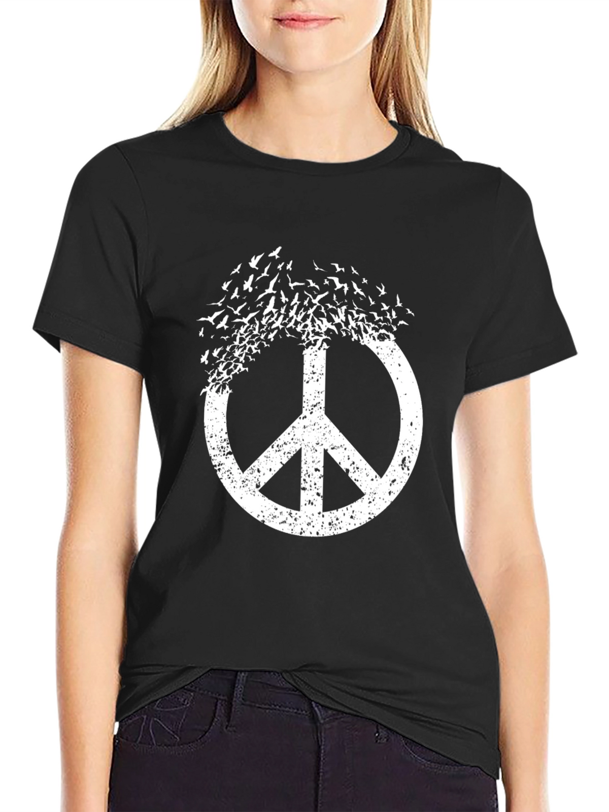 Peace Sign Bird Graphic Tee - Black