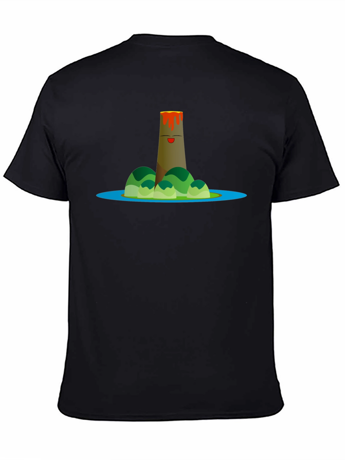 Volcano Island Cartoon Graphic Black T-Shirt