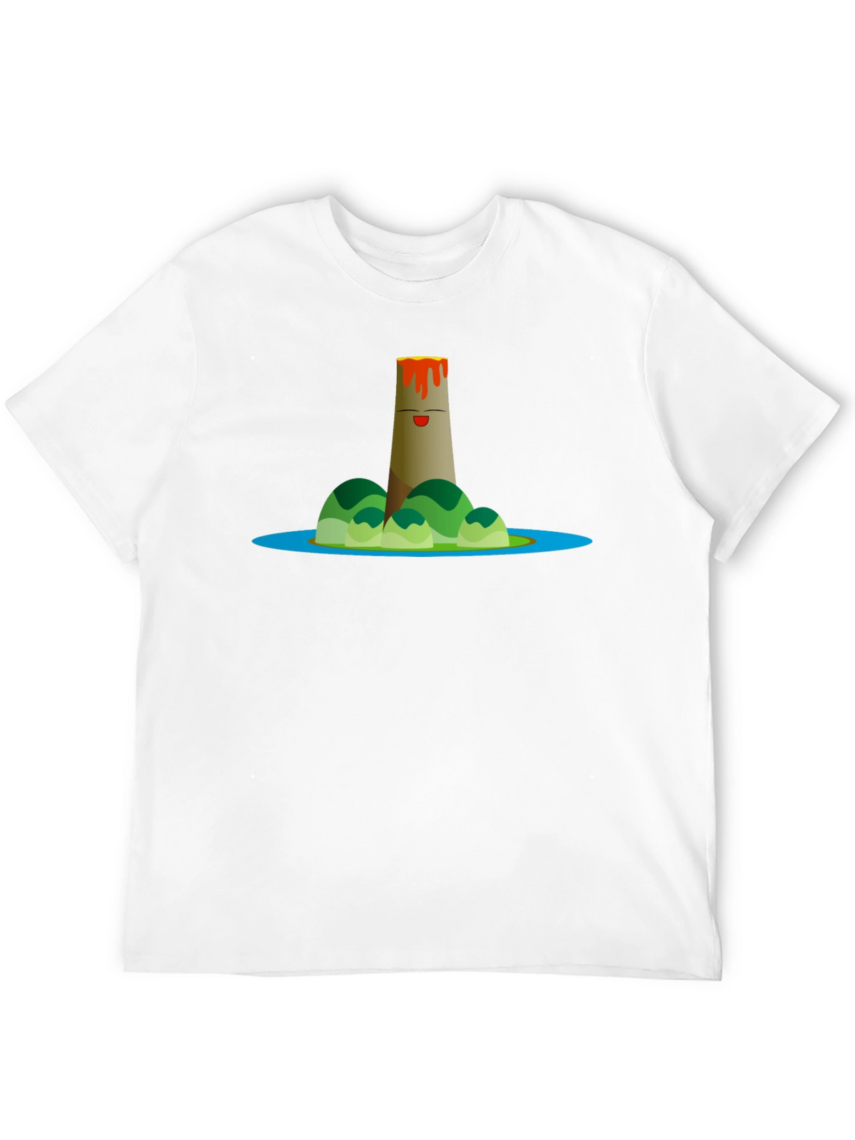 Volcano Island Cartoon Graphic Black T-Shirt