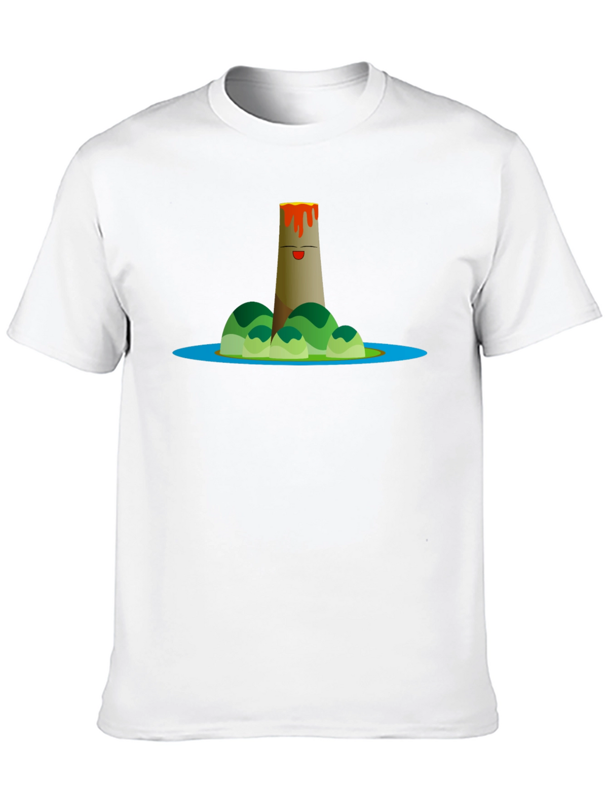 Volcano Island Cartoon Graphic Black T-Shirt