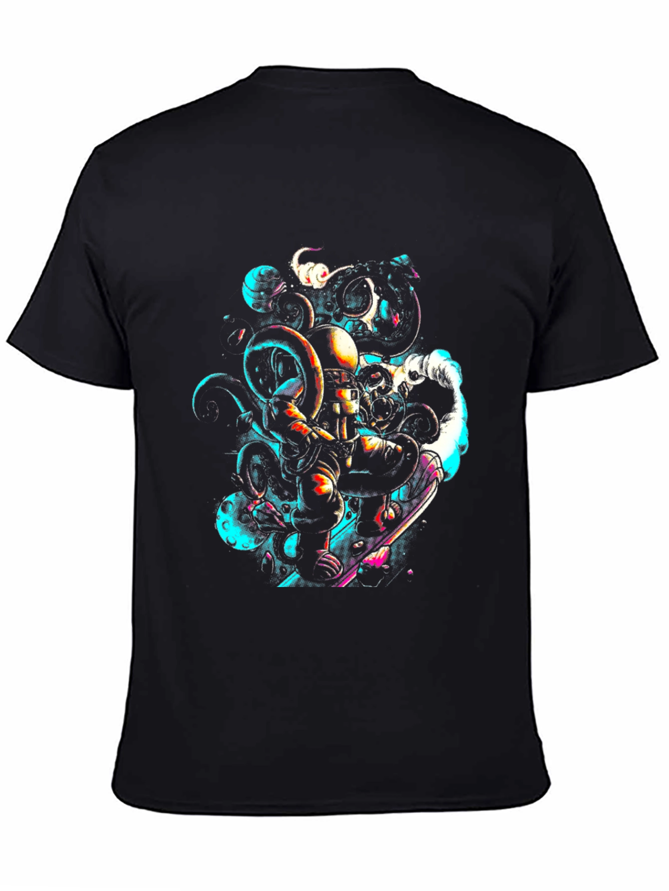 Astronaut Octopus Graphic Tee - Black Cotton Comfort