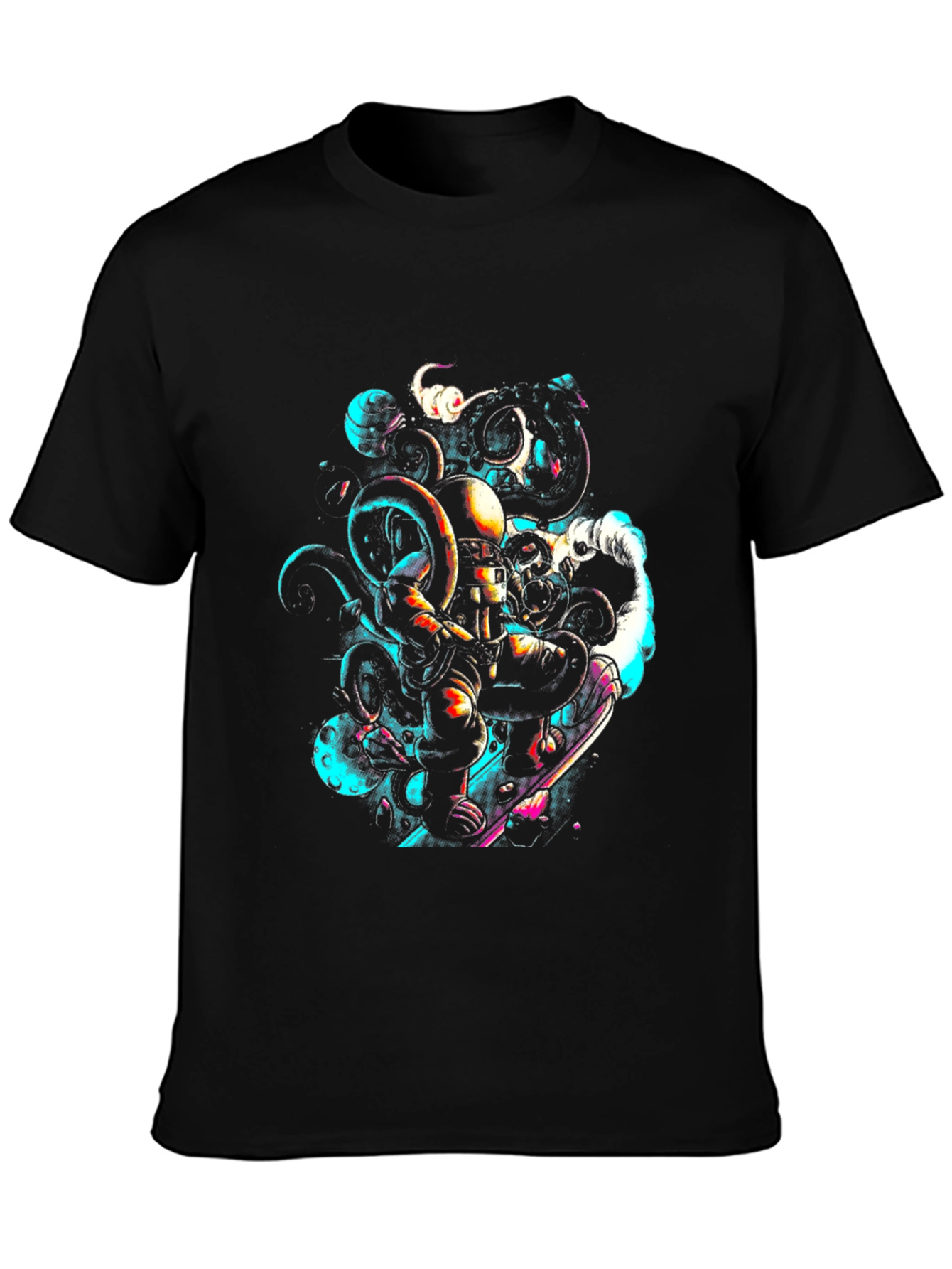 Astronaut Octopus Graphic Tee - Black Cotton Comfort