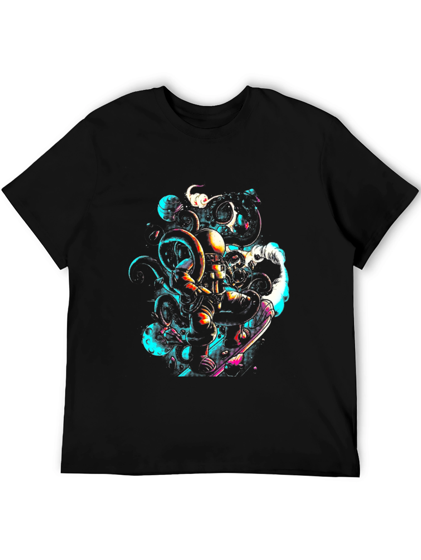 Astronaut Octopus Graphic Tee - Black Cotton Comfort