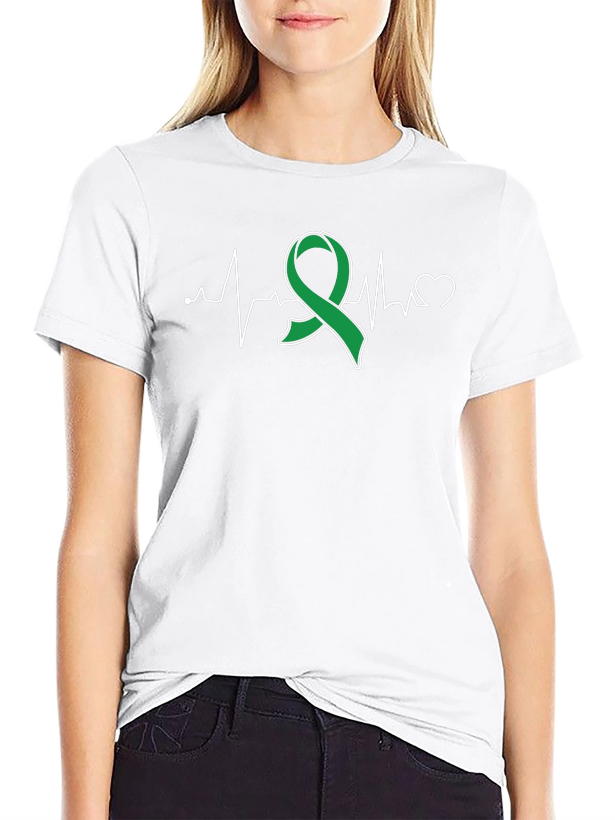 Green Ribbon Heartbeat T-Shirt - Support Mental Health