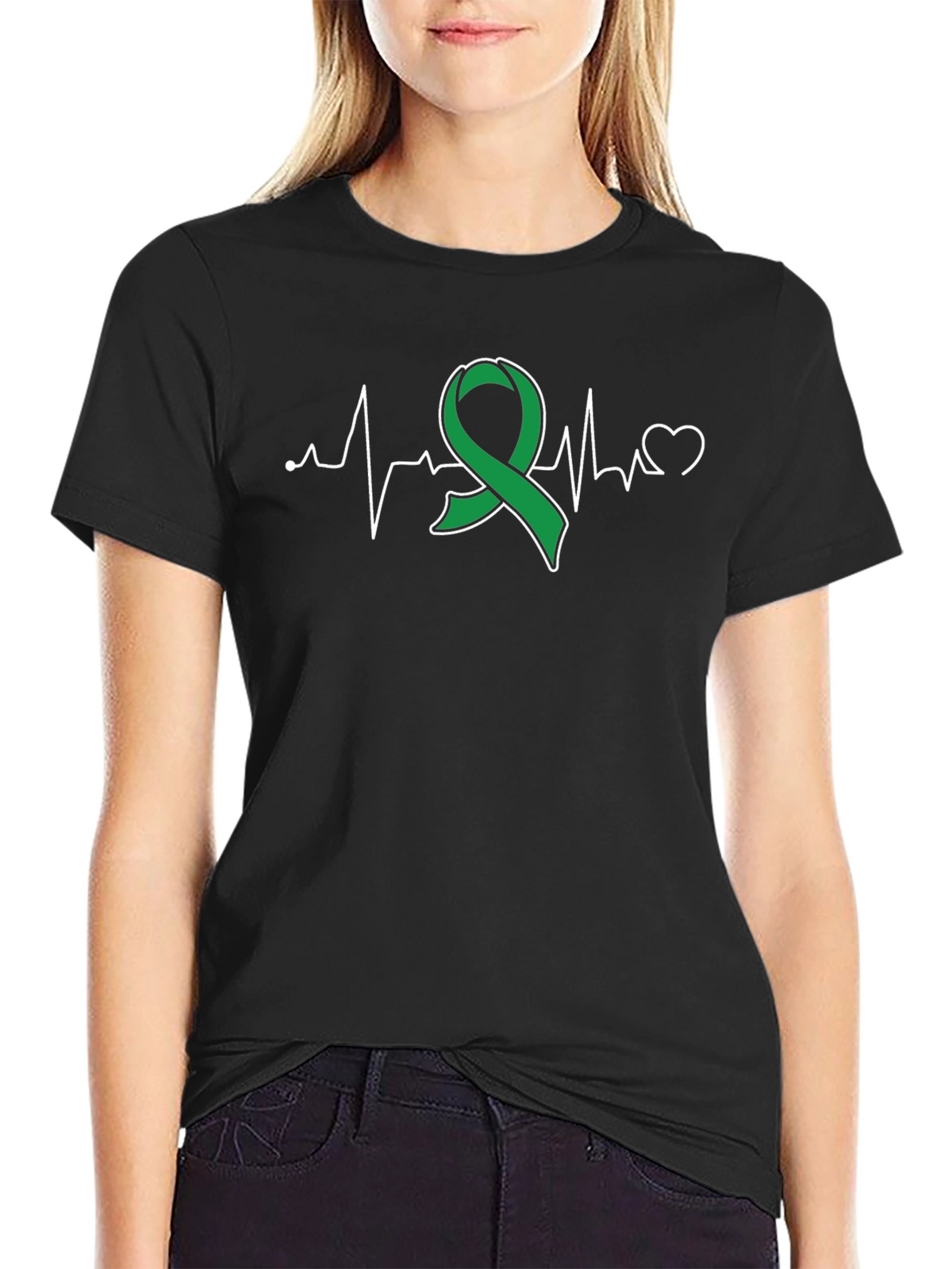 Green Ribbon Heartbeat T-Shirt - Support Mental Health