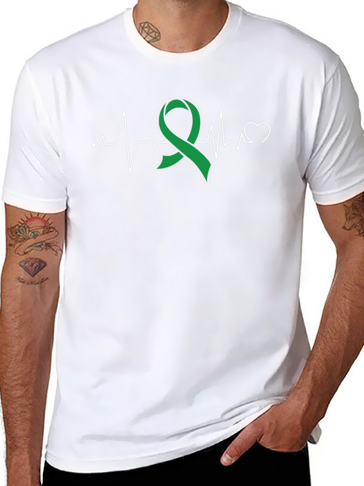 Green Ribbon Heartbeat T-Shirt - Support Mental Health