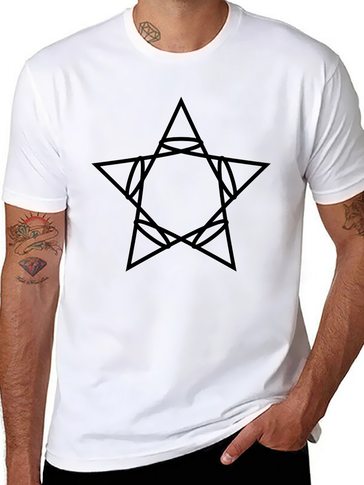 Geometric Star Graphic Black T-Shirt