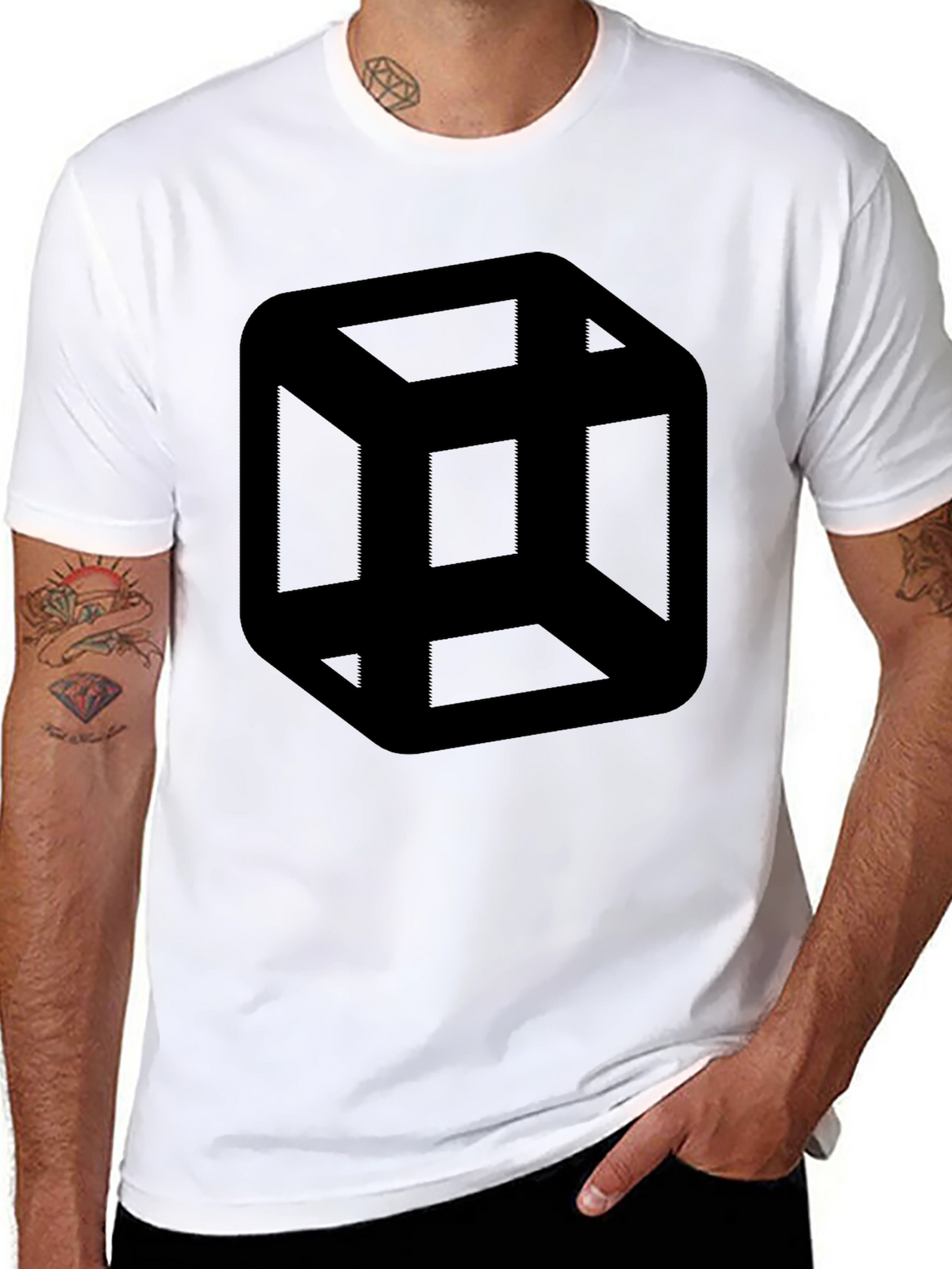 Escher Cube Black T-Shirt - Optical Illusion Tee
