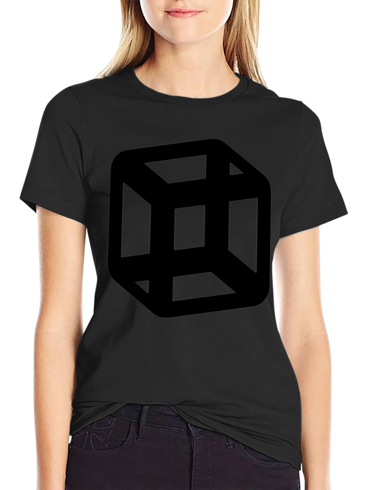 Escher Cube Black T-Shirt - Optical Illusion Tee
