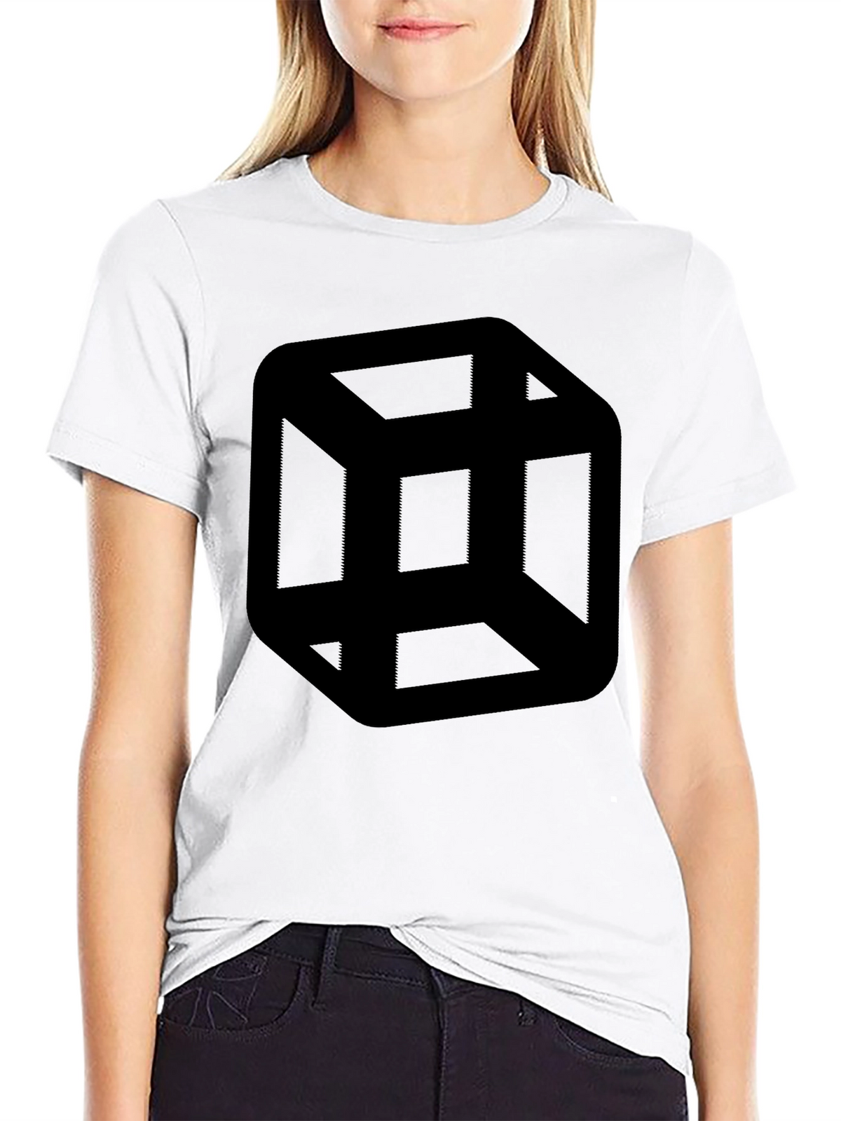 Escher Cube Black T-Shirt - Optical Illusion Tee
