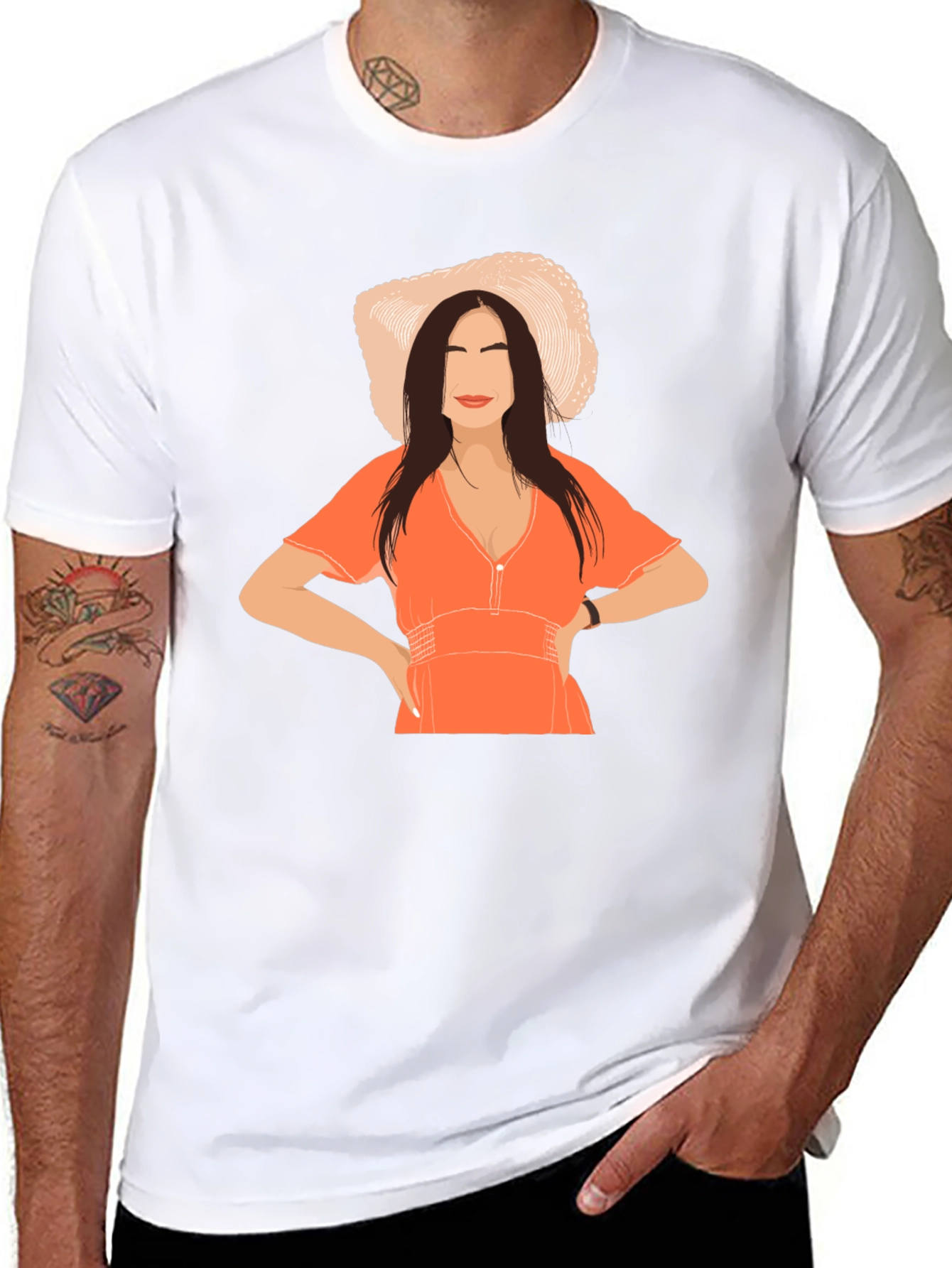 Woman in Hat Graphic T-Shirt