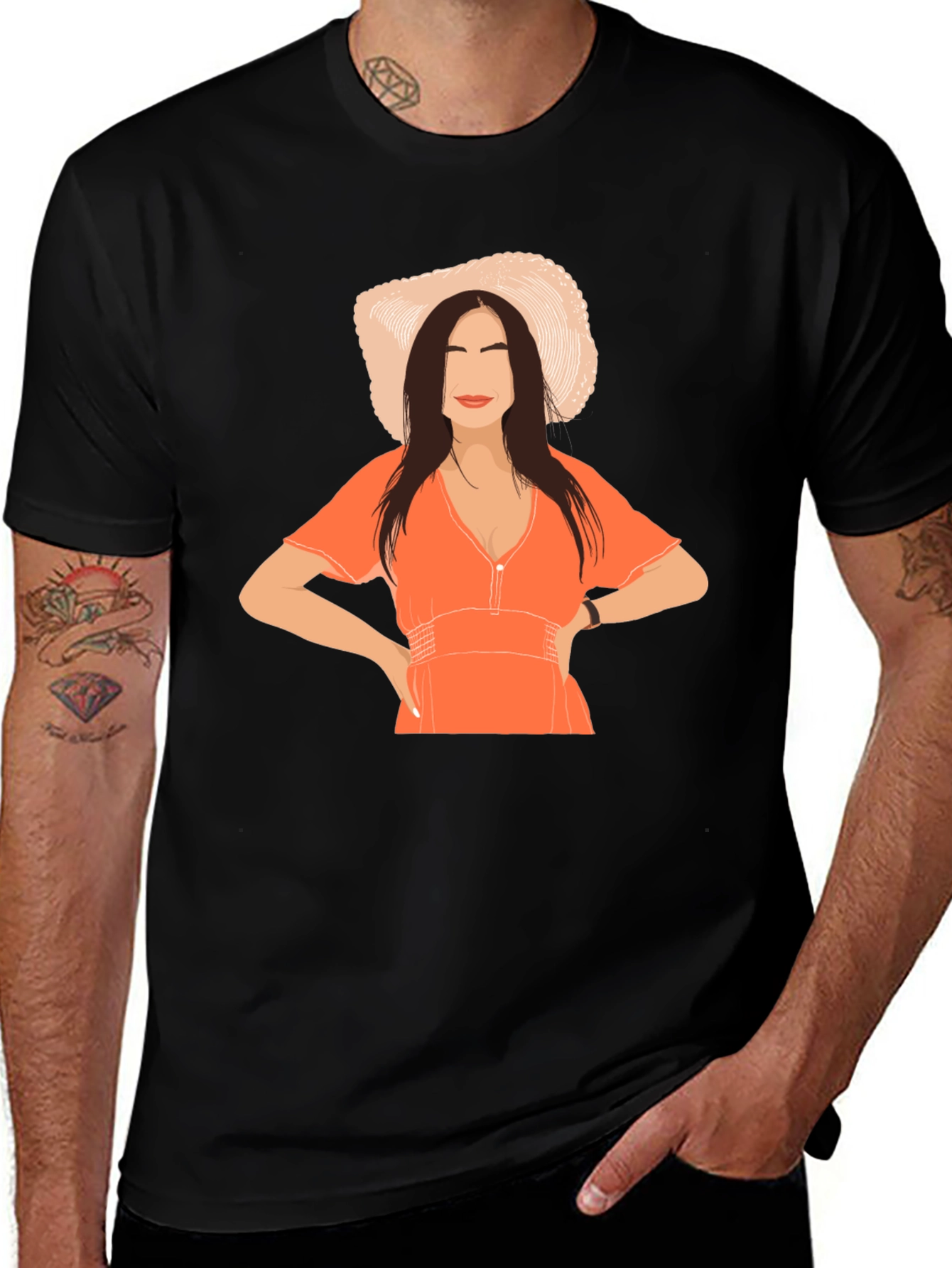 Woman in Hat Graphic T-Shirt