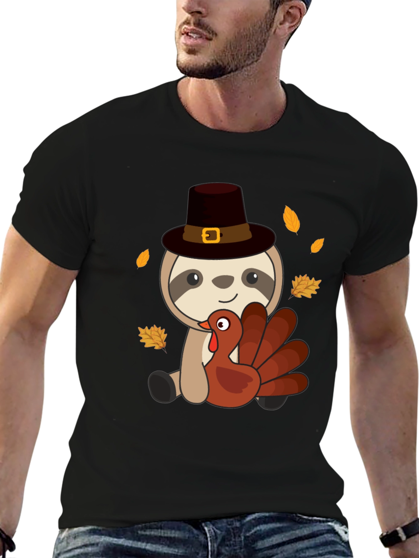 Thanksgiving Sloth Turkey Graphic T-Shirt