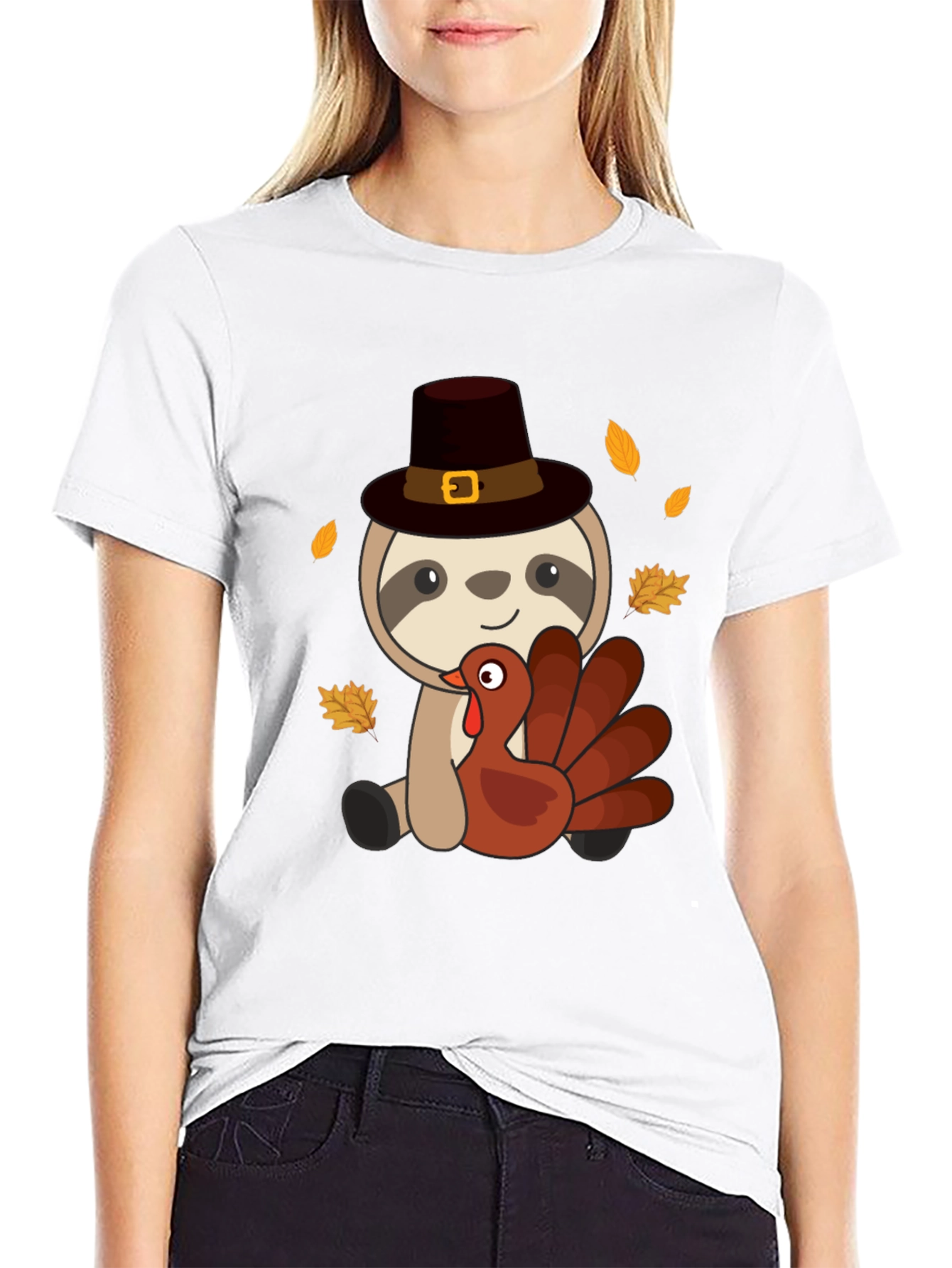 Thanksgiving Sloth Turkey Graphic T-Shirt