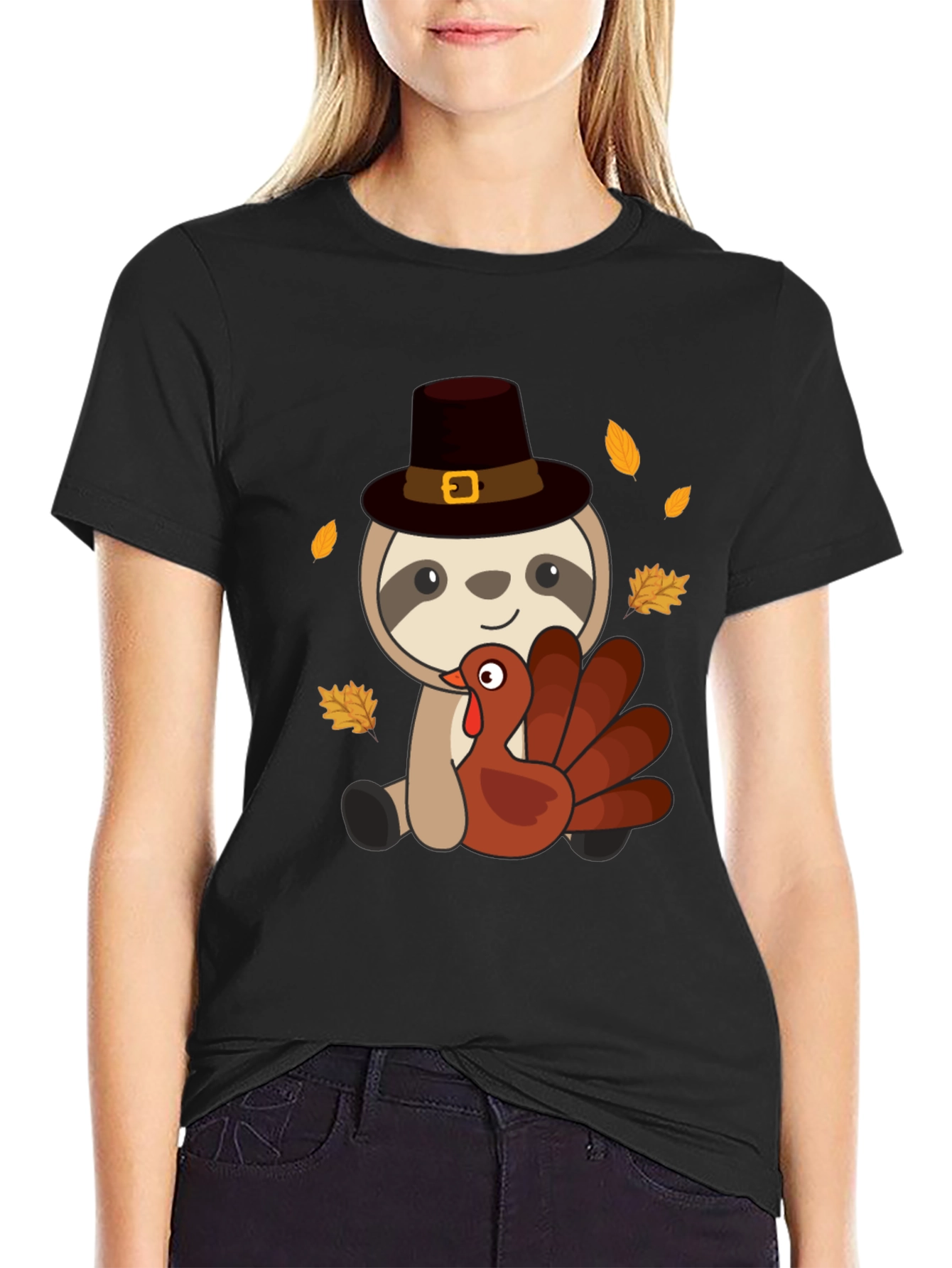 Thanksgiving Sloth Turkey Graphic T-Shirt