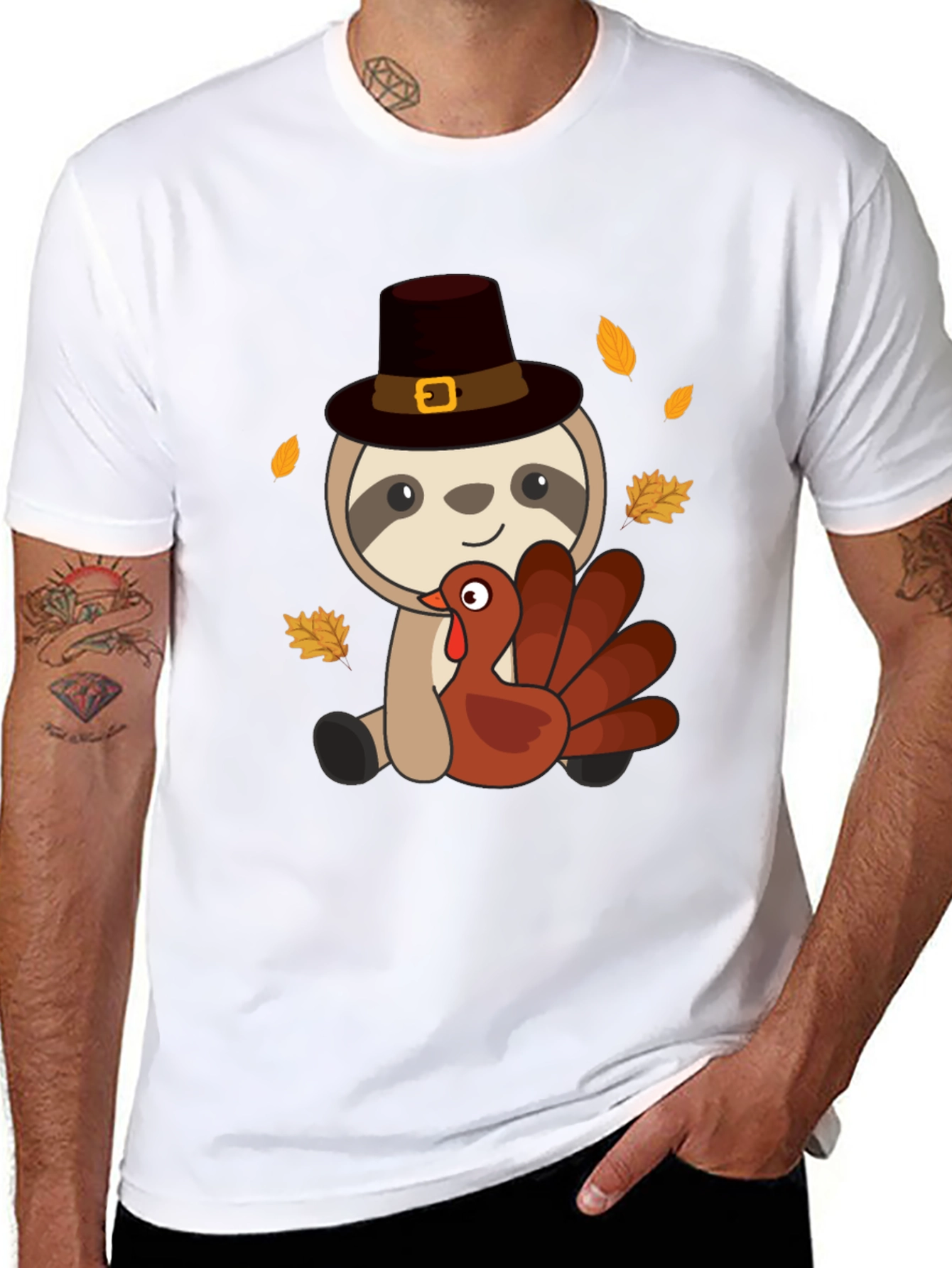 Thanksgiving Sloth Turkey Graphic T-Shirt