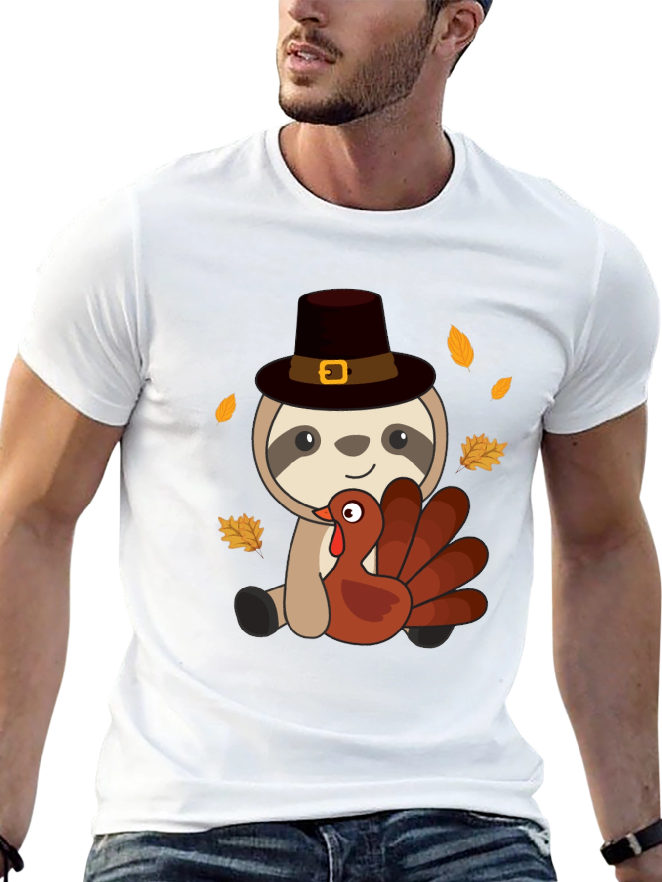 Thanksgiving Sloth Turkey Graphic T-Shirt