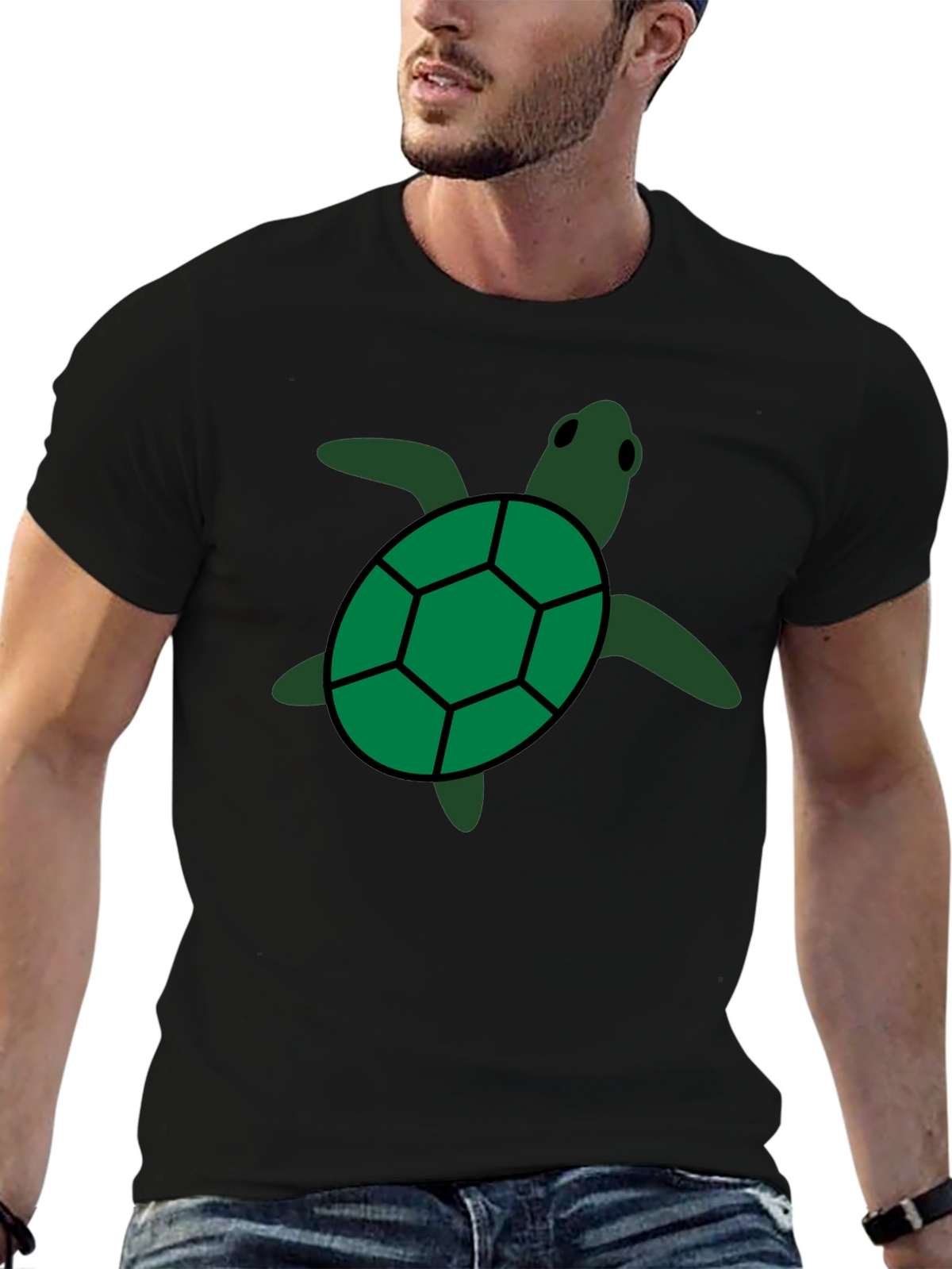 Green Sea Turtle Graphic Tee - Black Casual Shirt