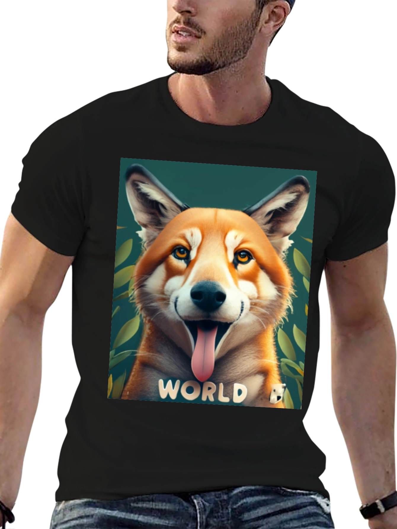 Dog World Graphic Tee - Black Cotton Blend