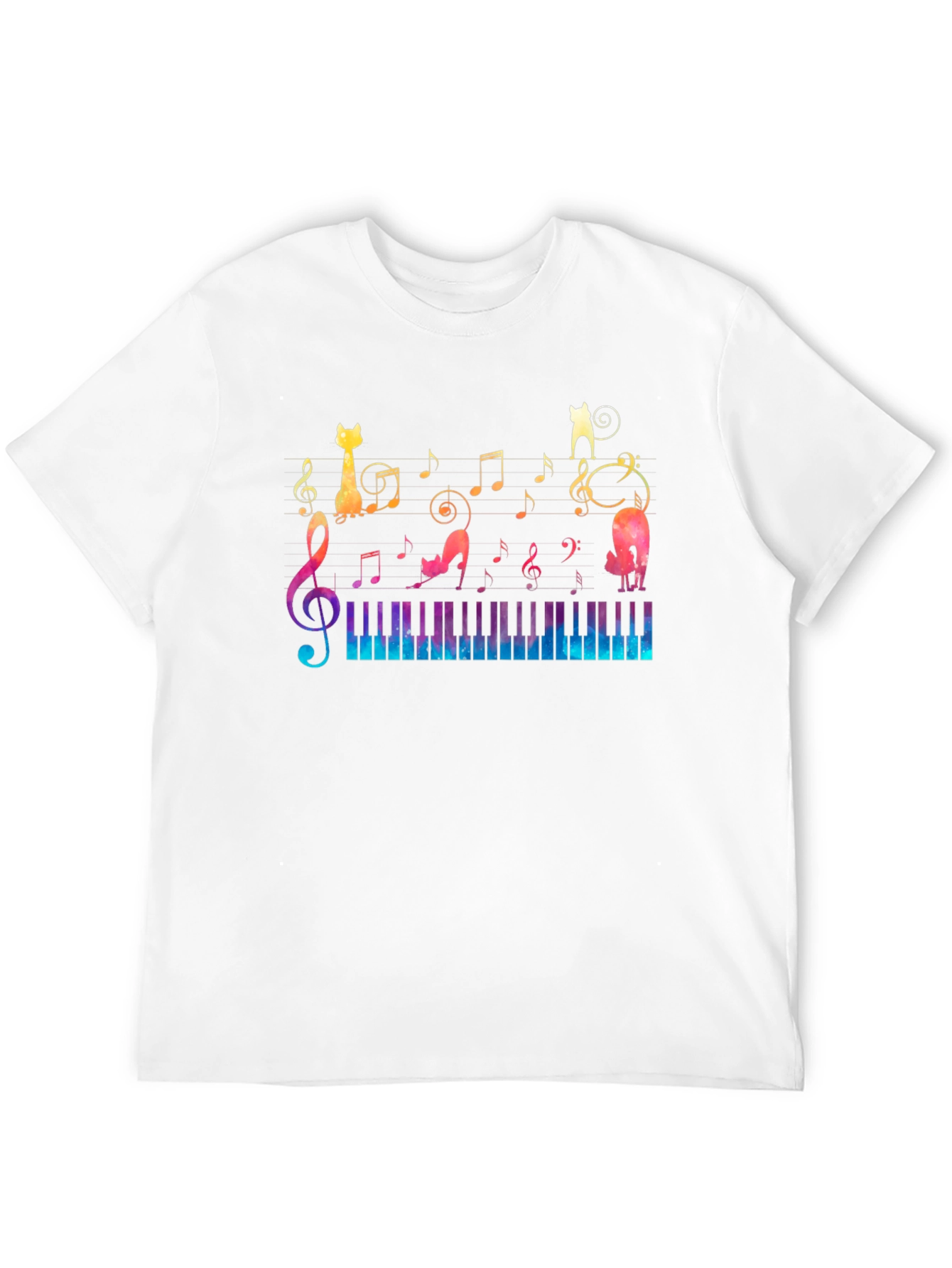 Musical Cats & Piano T-Shirt - Black Cotton Tee