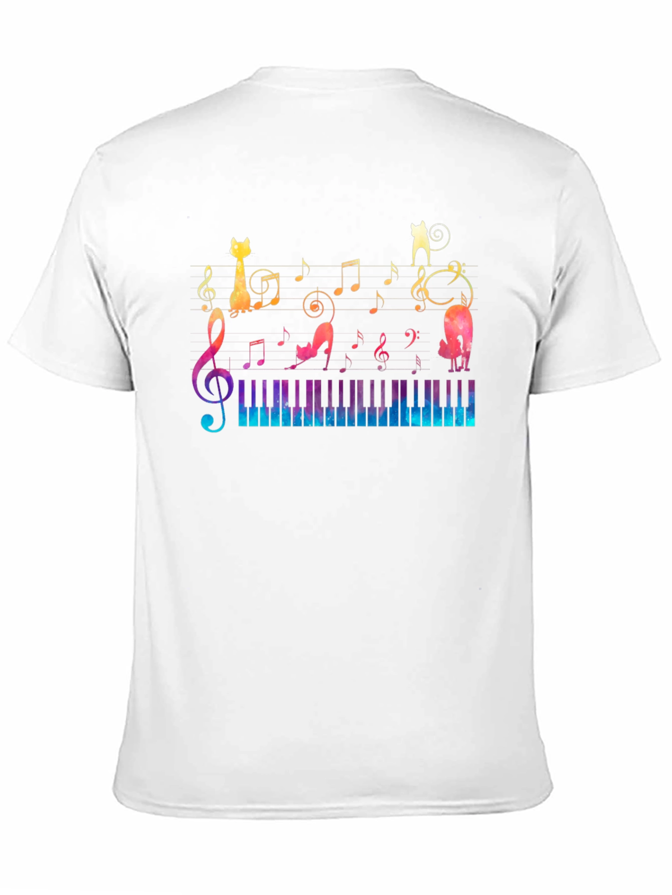 Musical Cats & Piano T-Shirt - Black Cotton Tee