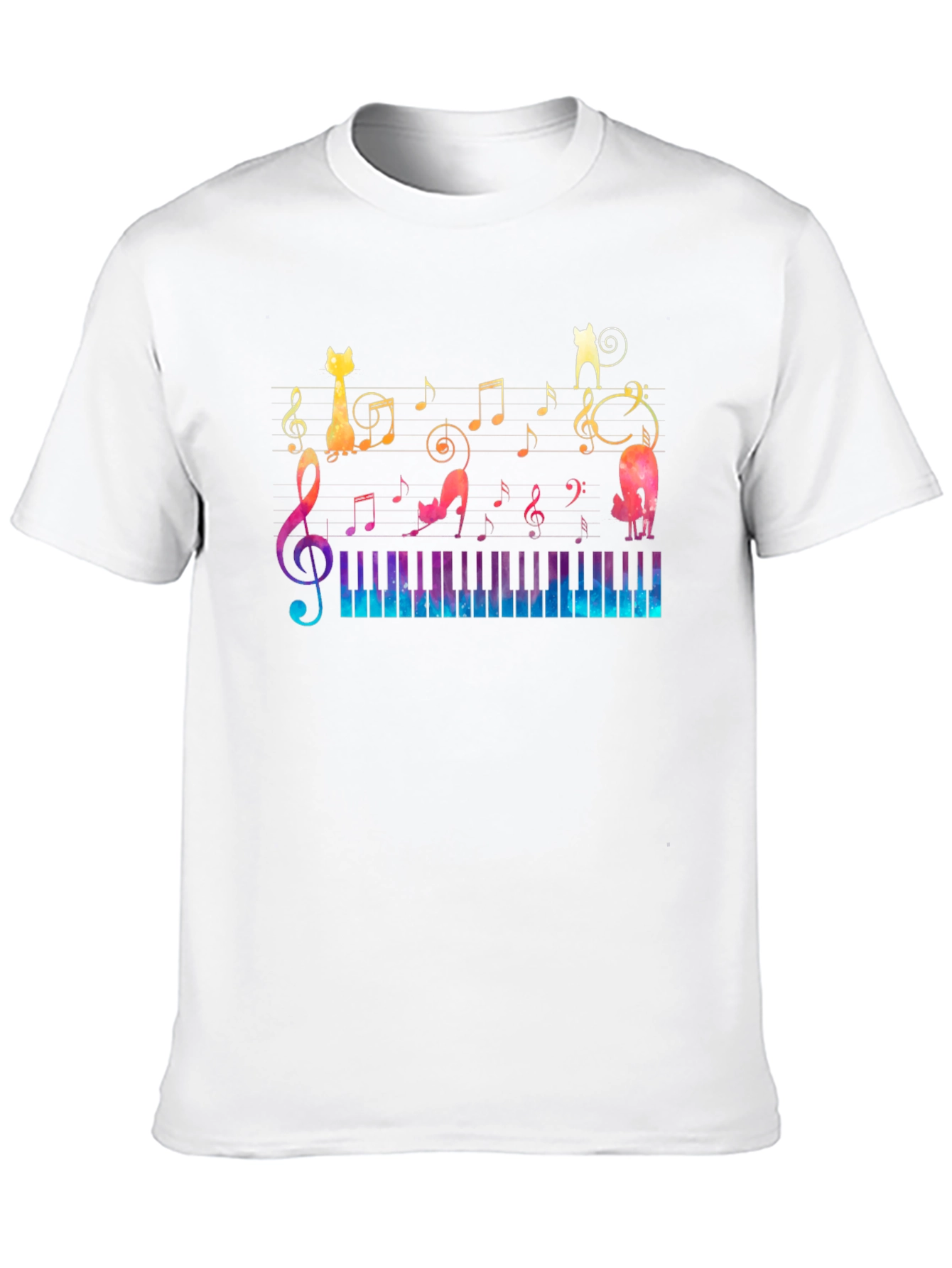 Musical Cats & Piano T-Shirt - Black Cotton Tee