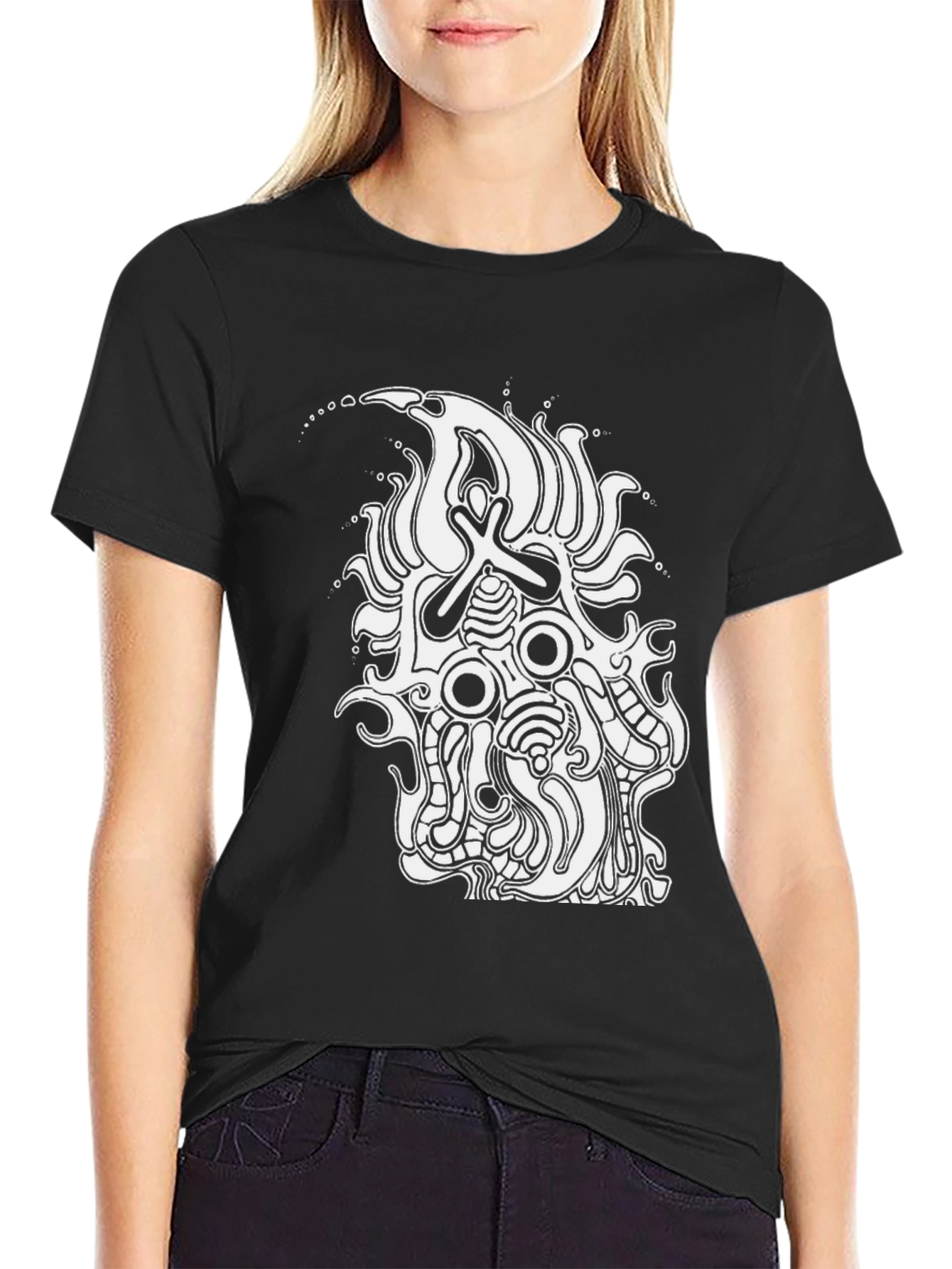 Abstract Graphic Tee - Black Cotton Shirt