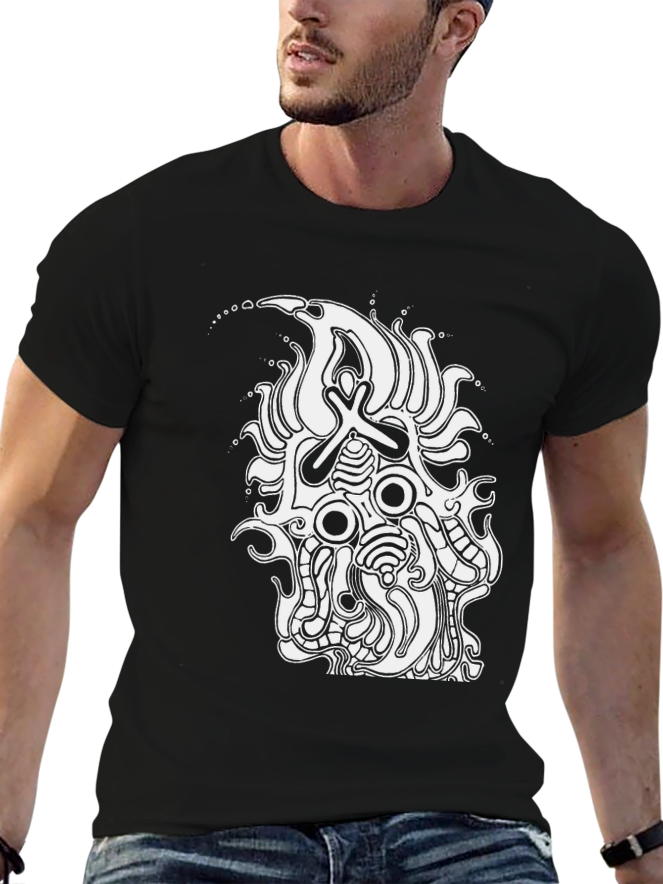 Abstract Graphic Tee - Black Cotton Shirt