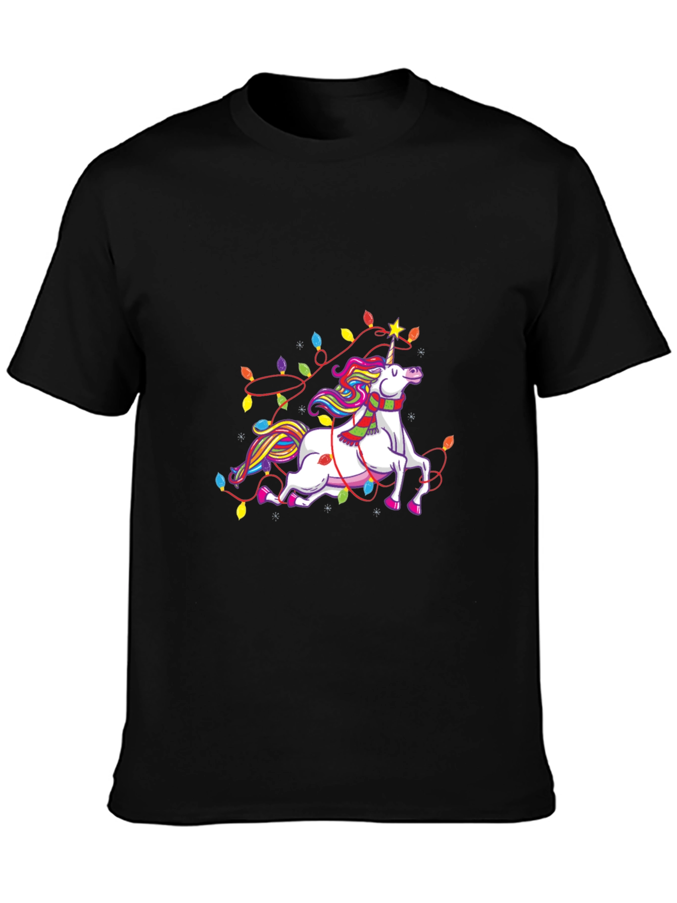 Unicorn Christmas Lights Black Tee
